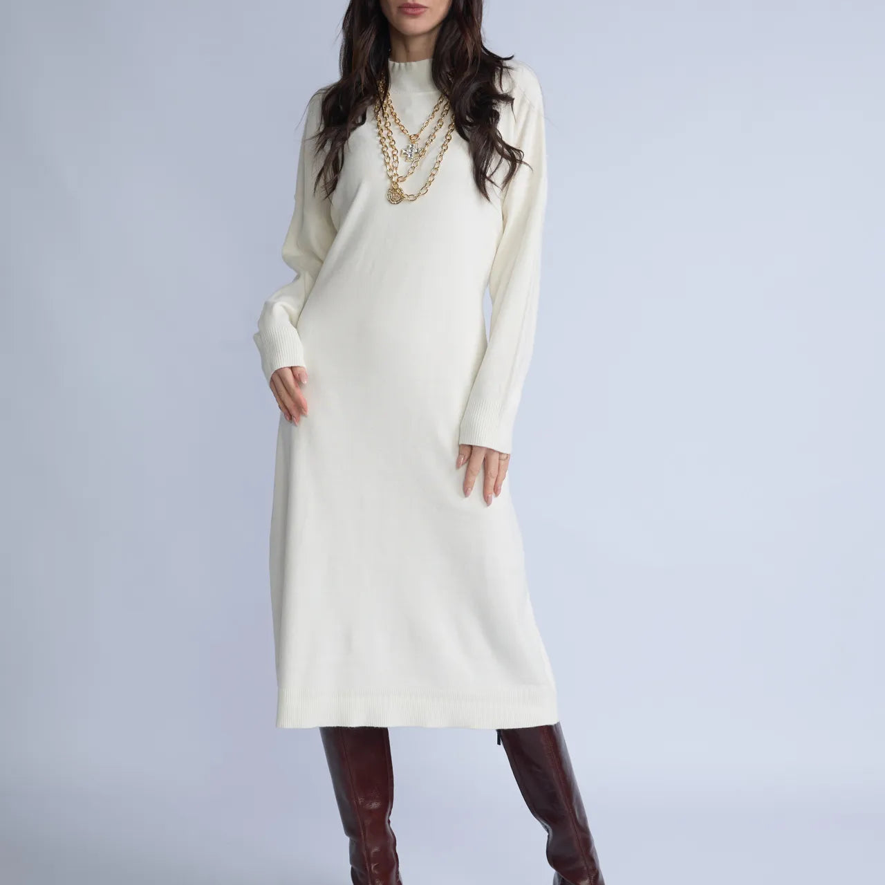 Vestido Cuello Alto Cinturon