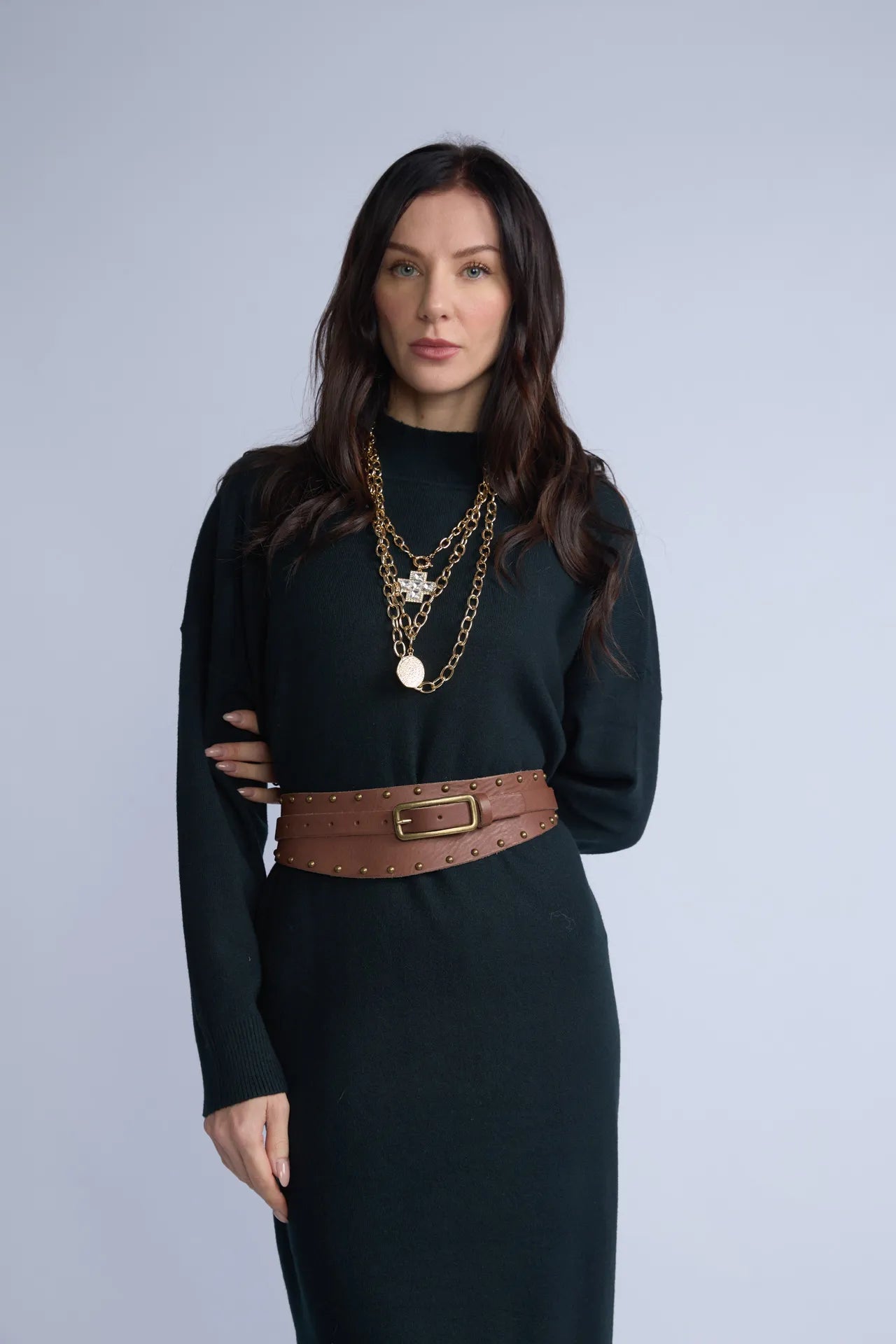 Vestido Cuello Alto Cinturon