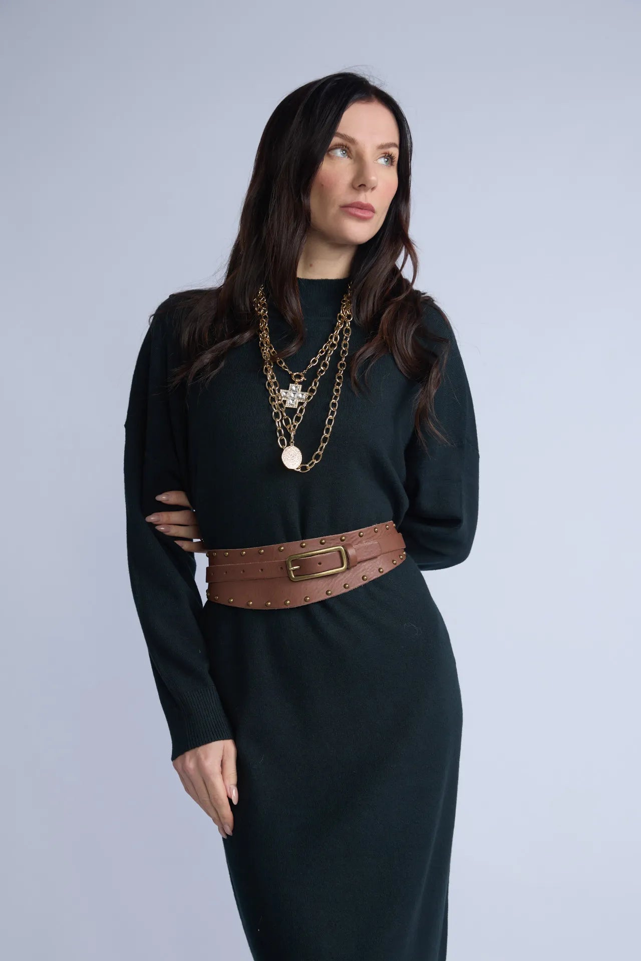 Vestido Cuello Alto Cinturon