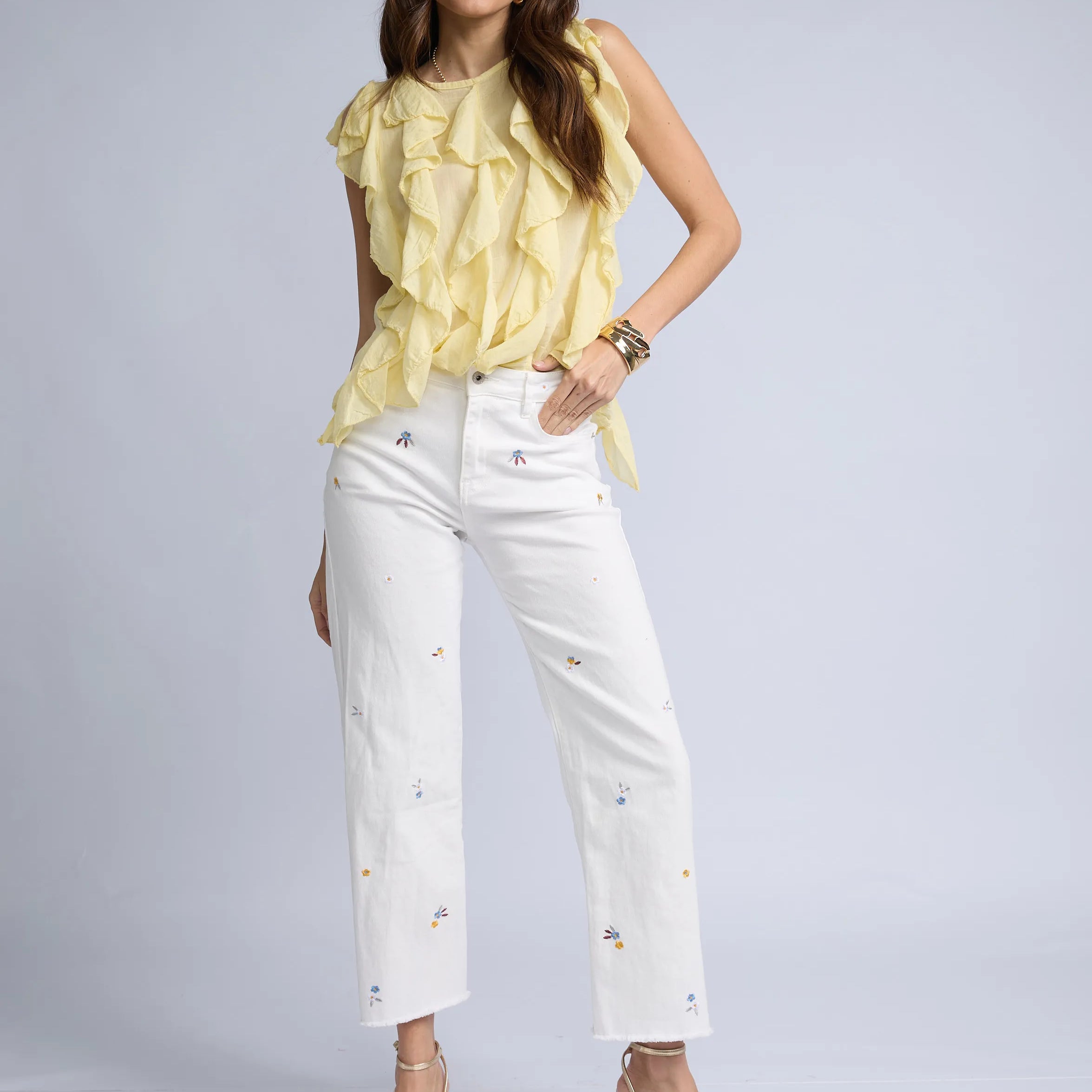 Pantalon Denim Flores Colores