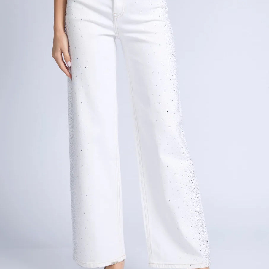 Pantalón recto brillos lateral