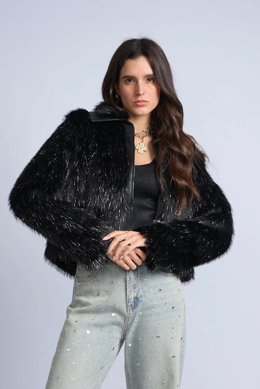Abrigo Corto Pelo Lurex