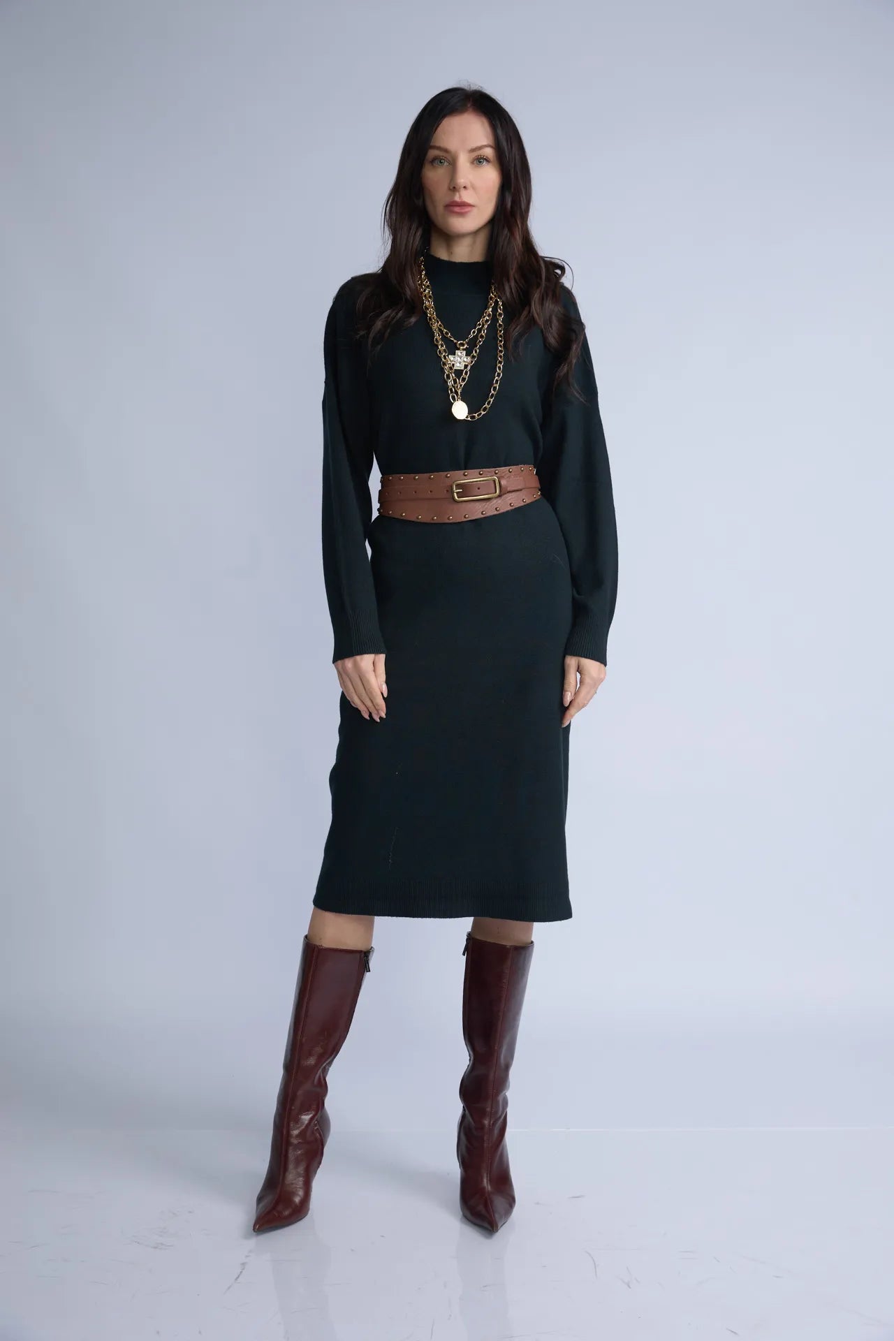 Vestido Cuello Alto Cinturon