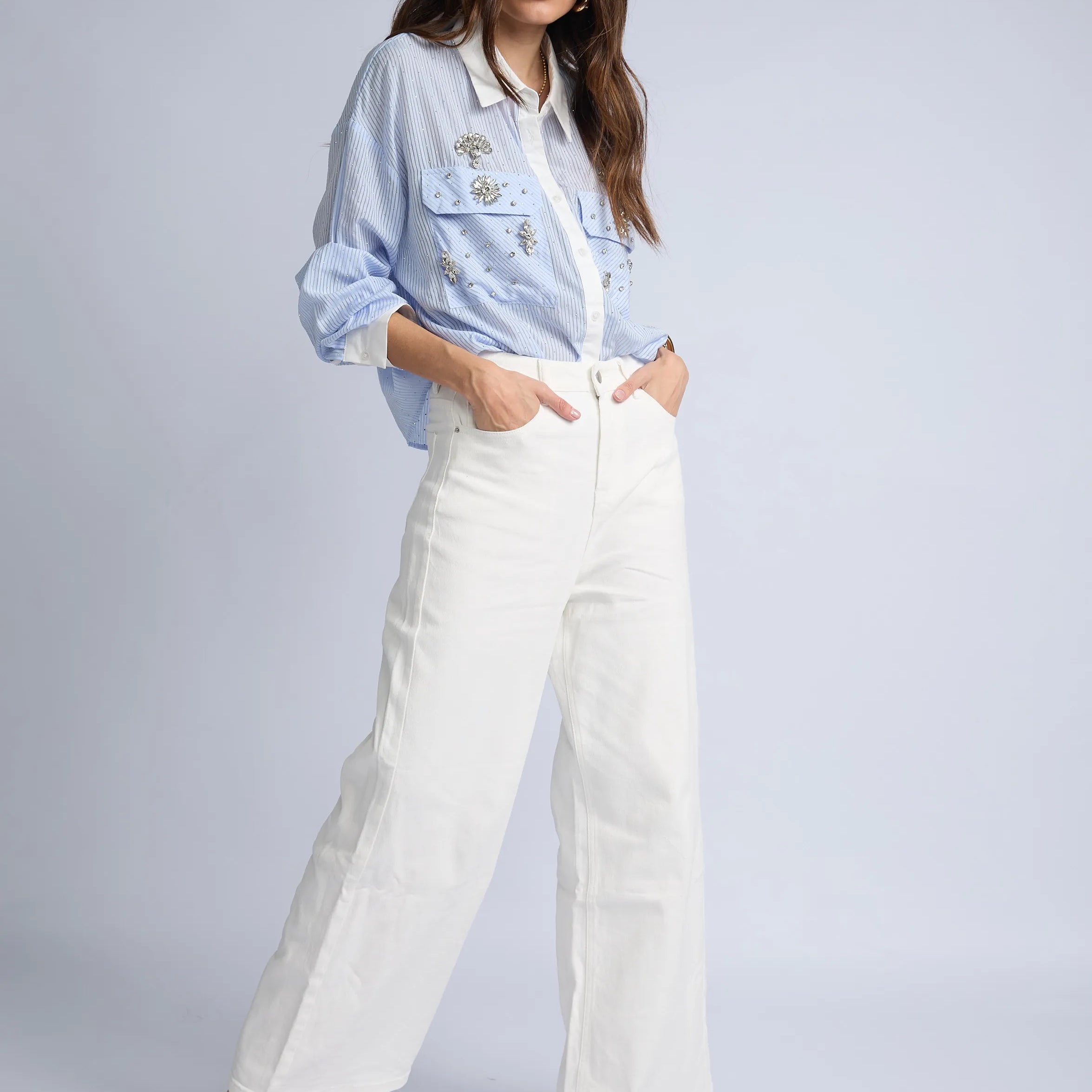Pantalon Denim Wide Blanco