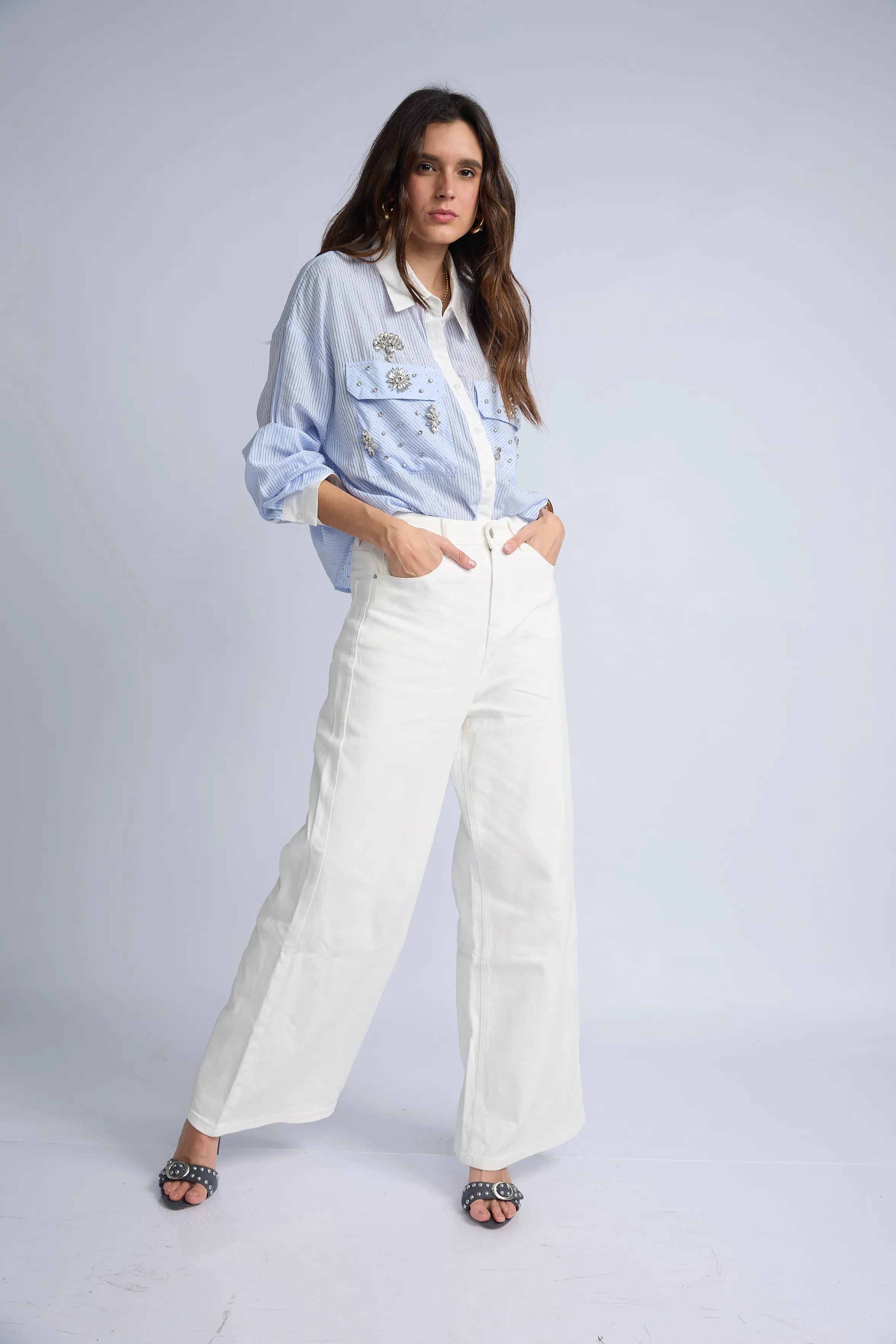 Pantalon Denim Wide Blanco