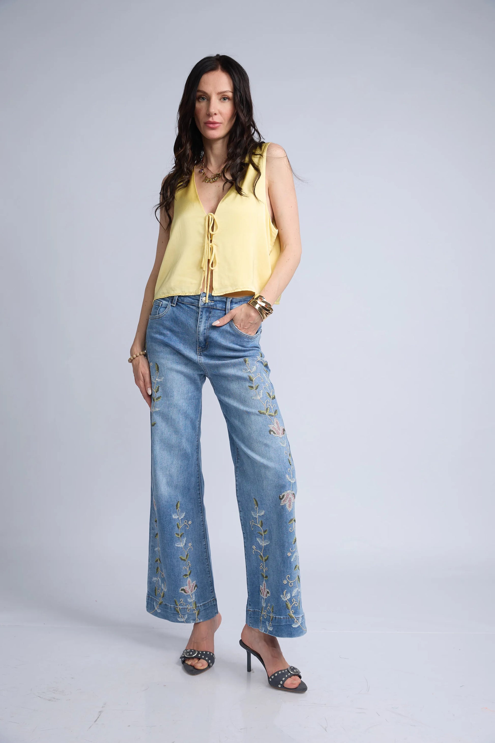 Pantalon Denim Flores