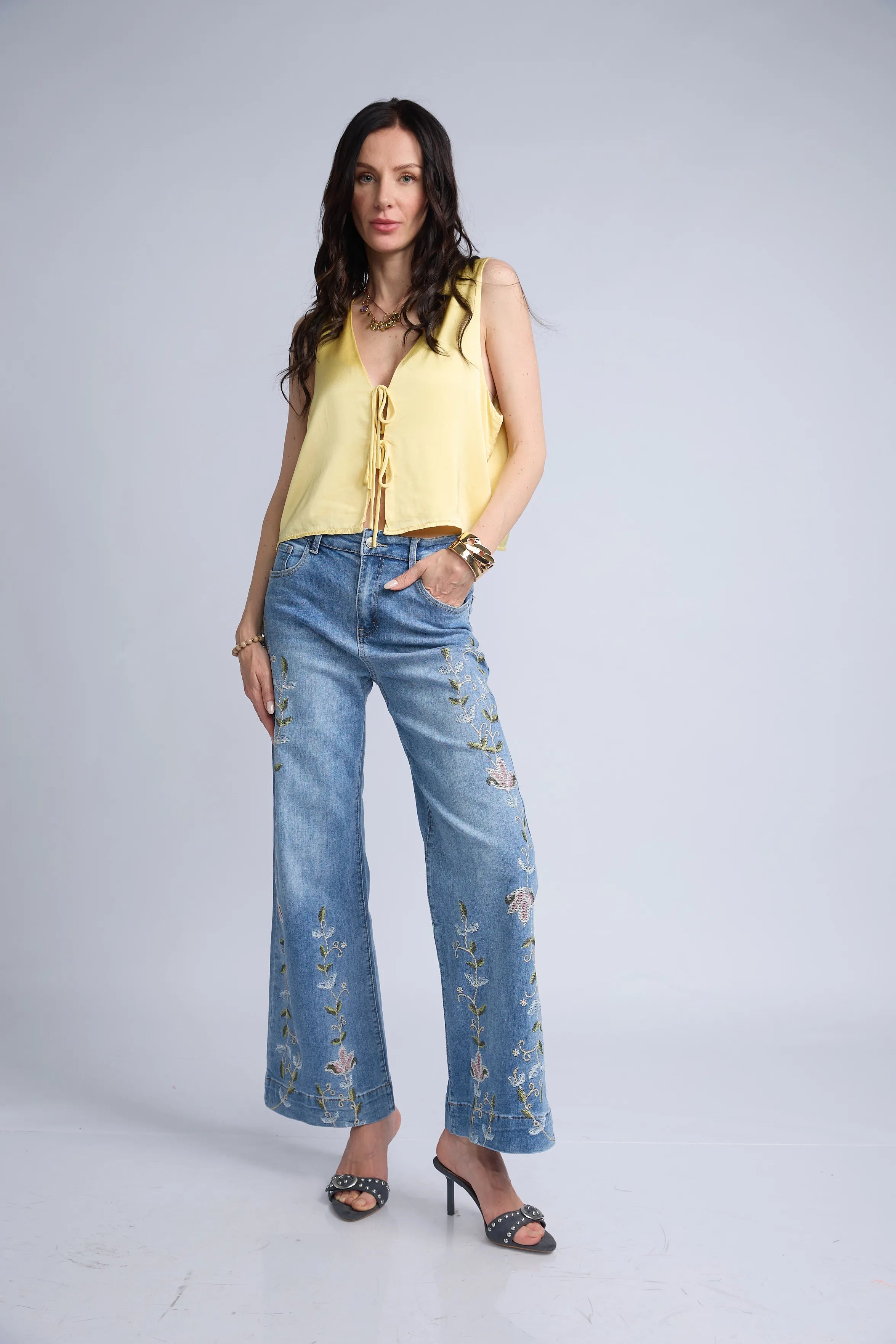 Pantalon Denim Flores