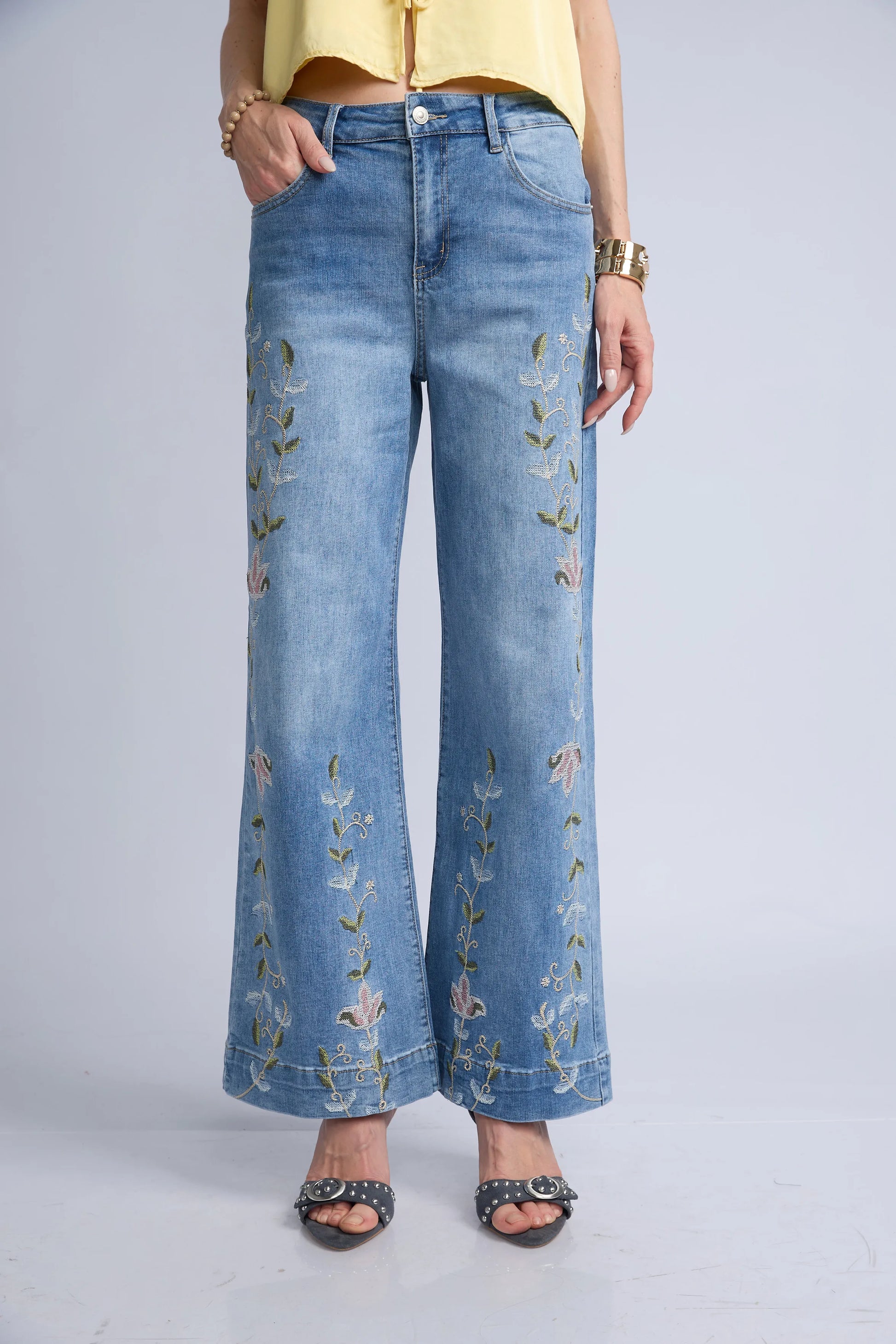 Pantalon Denim Flores