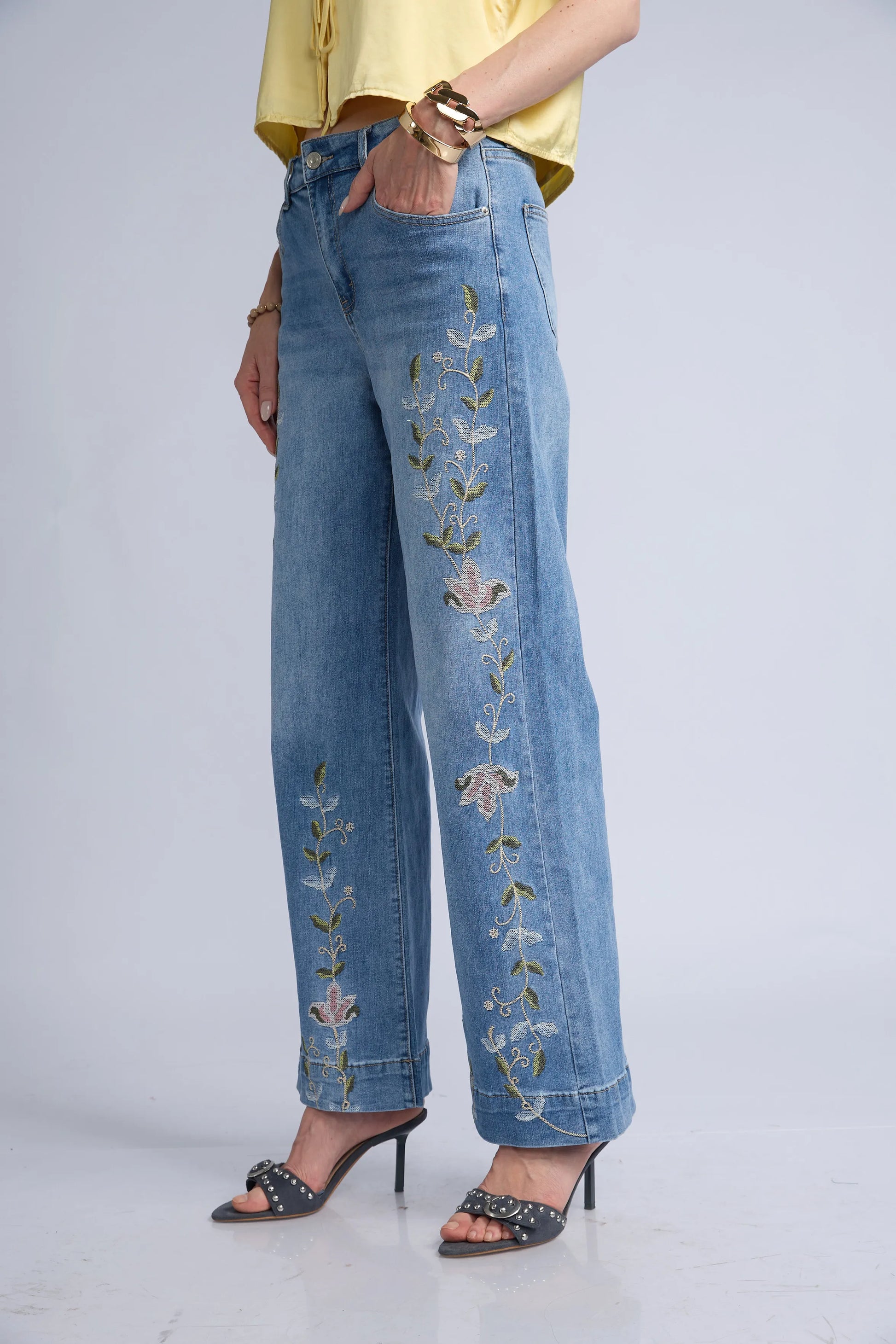 Pantalon Denim Flores