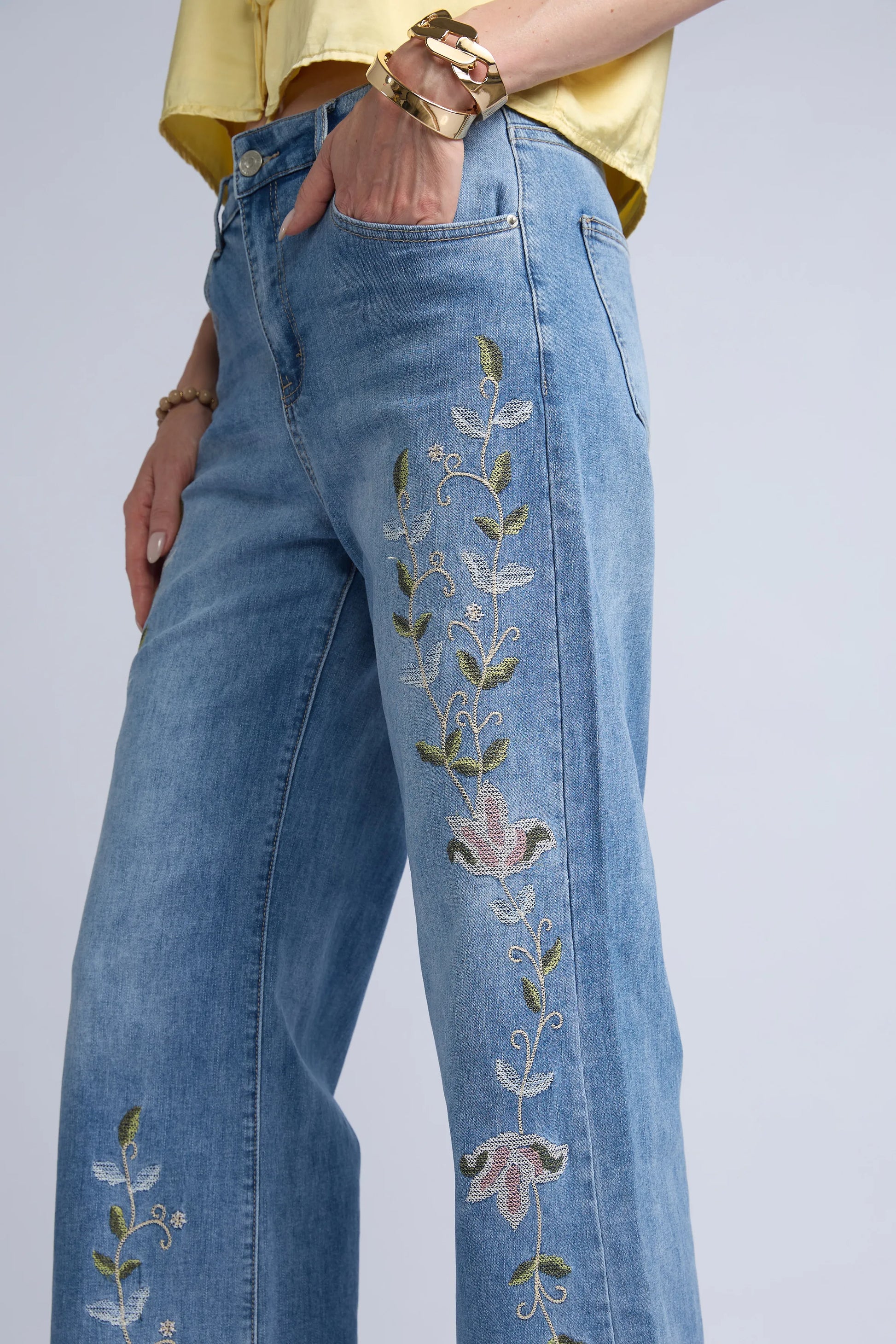 Pantalon Denim Flores