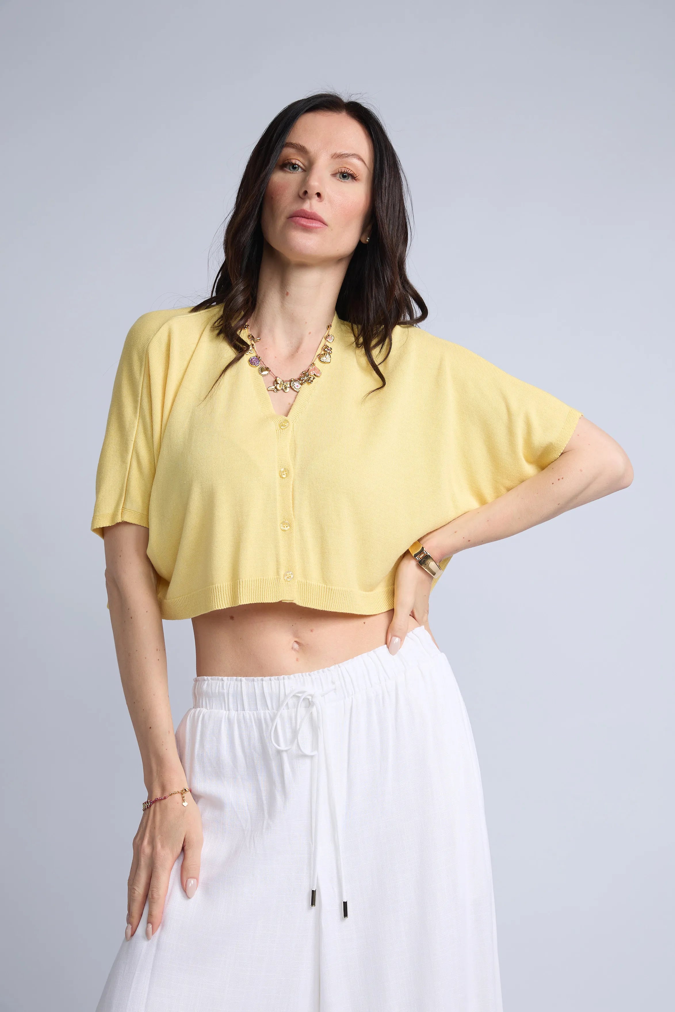 Chompa Abierta Crop Botones