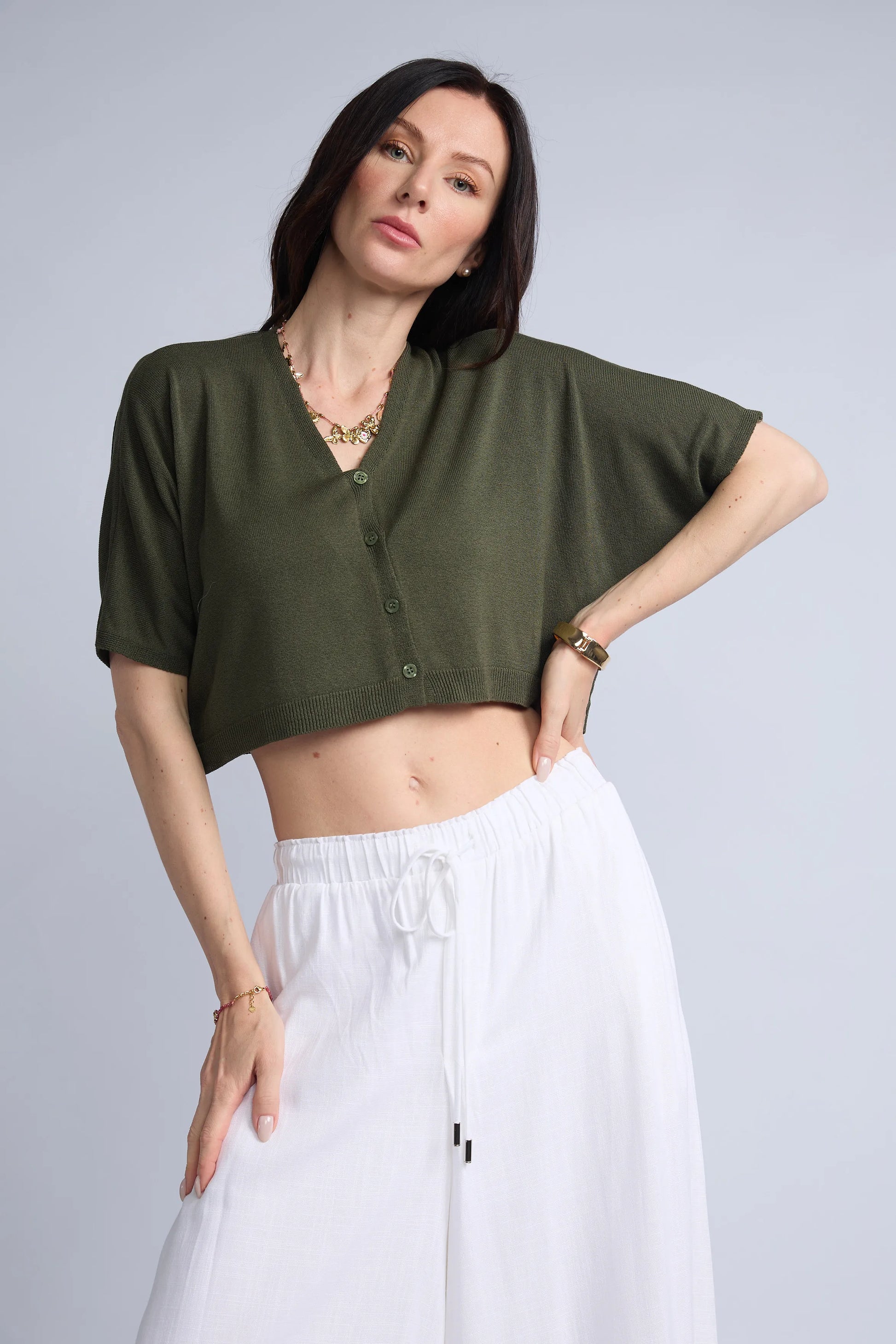 Chompa Abierta Crop Botones