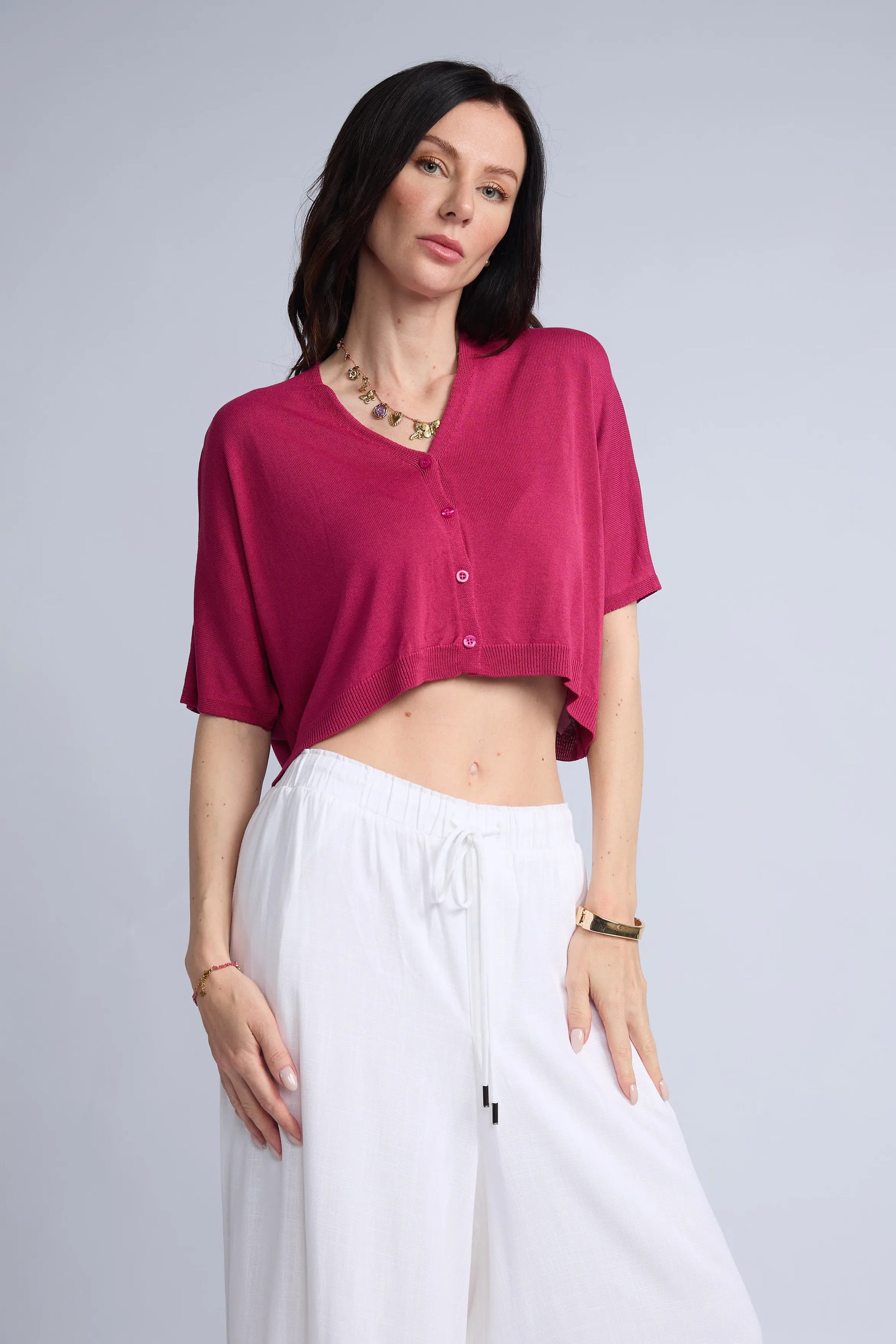 Chompa Abierta Crop Botones