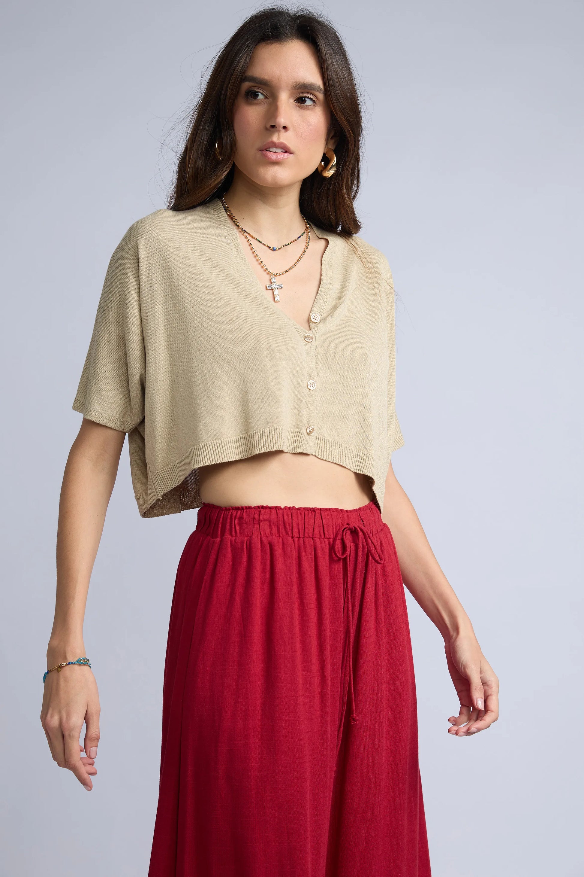 Chompa Abierta Crop Botones