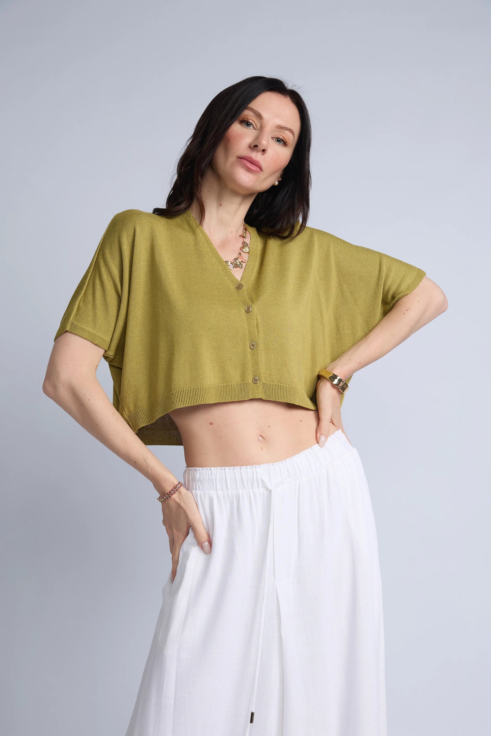 Chompa Abierta Crop Botones