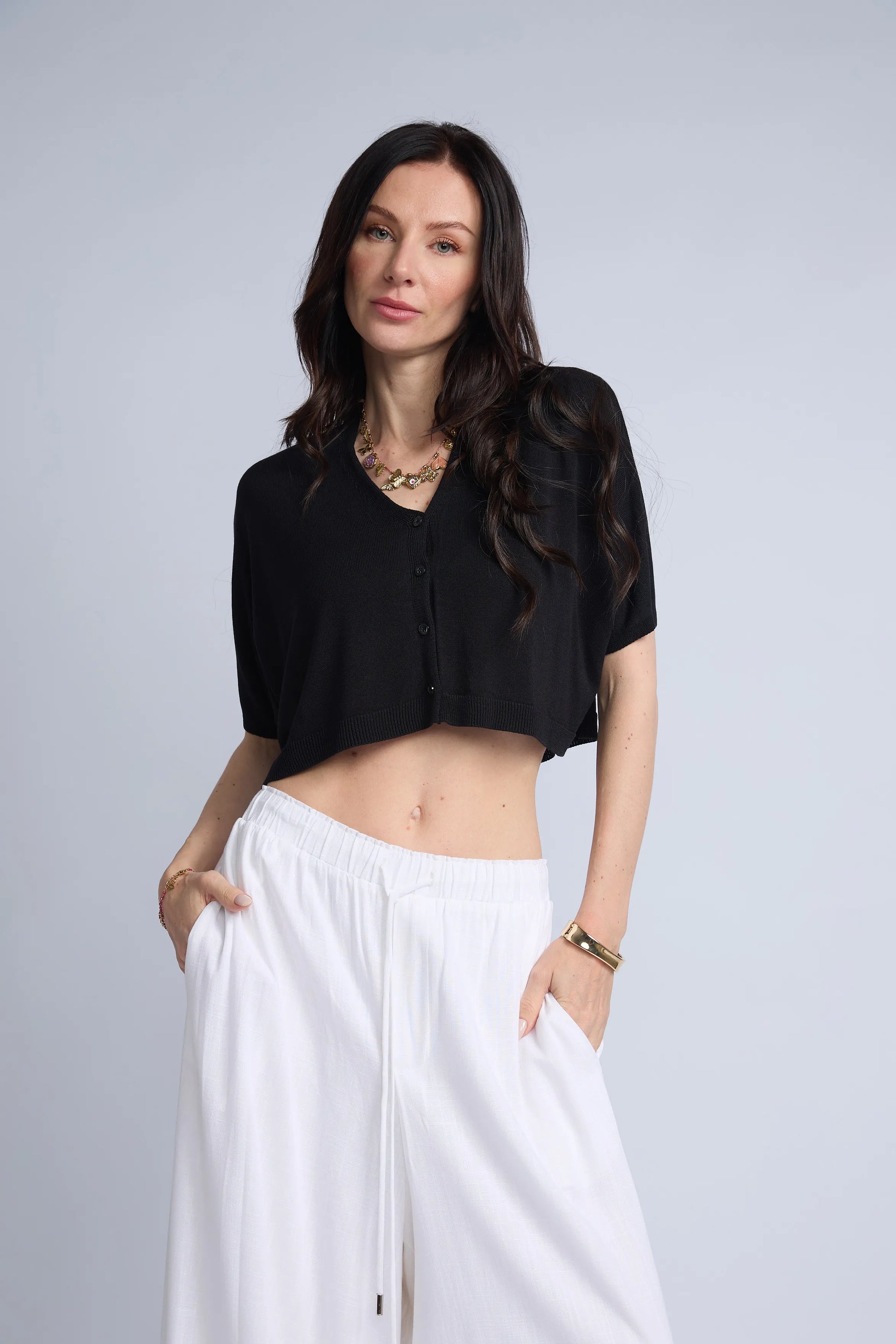 Chompa Abierta Crop Botones