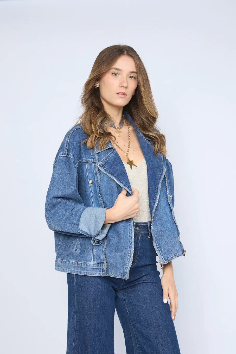 Casaca Denim Doble Cierre
