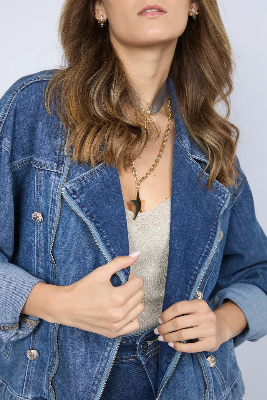Casaca Denim Doble Cierre