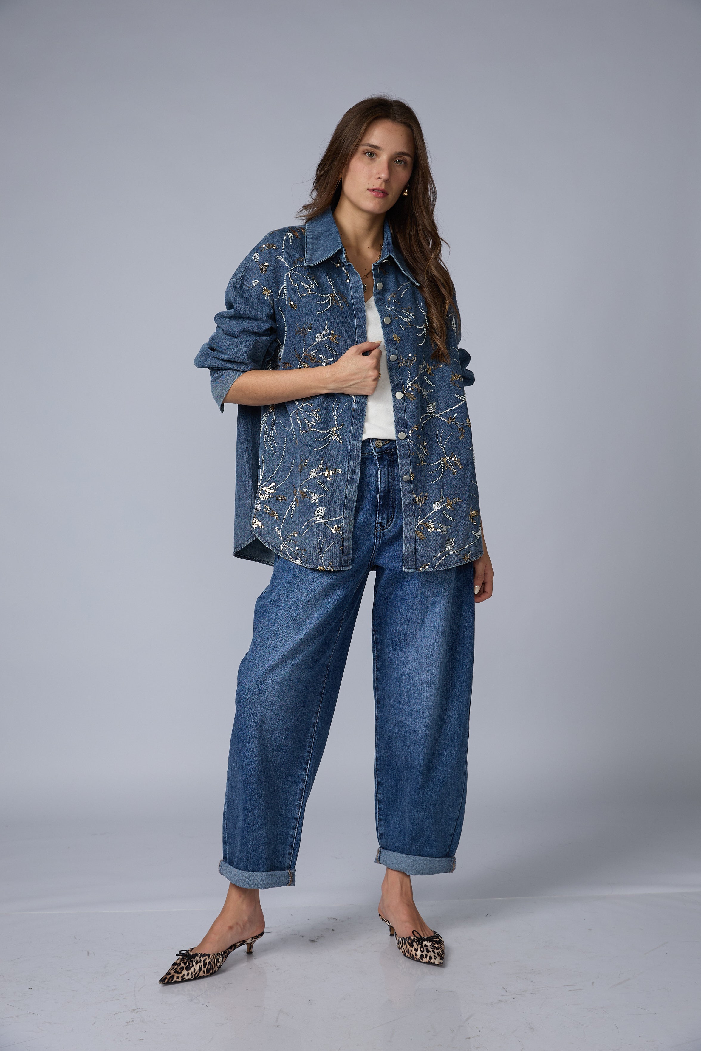 Blusa Denim Borbada Lentejuelas