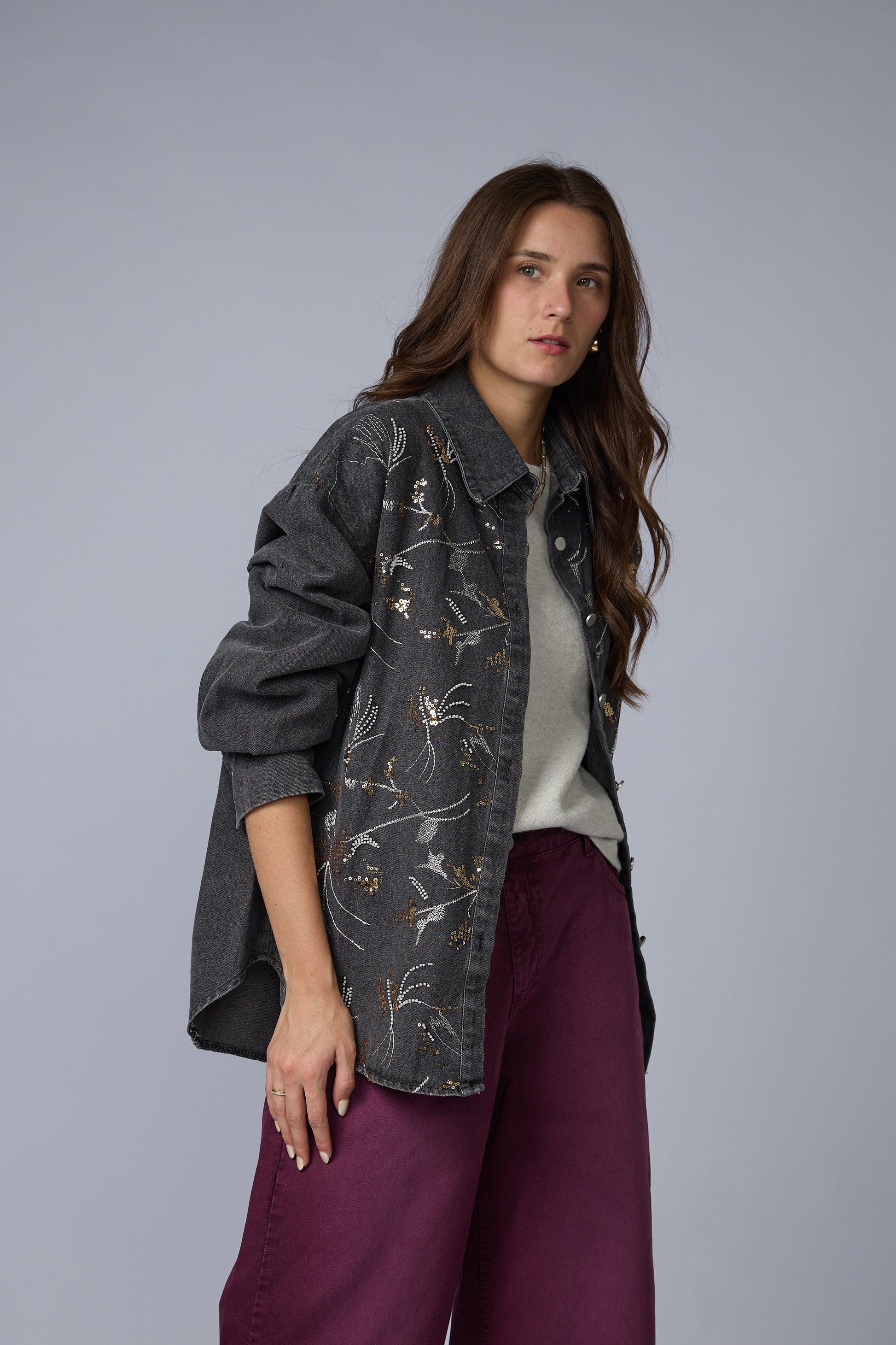 Blusa Denim Borbada Lentejuelas