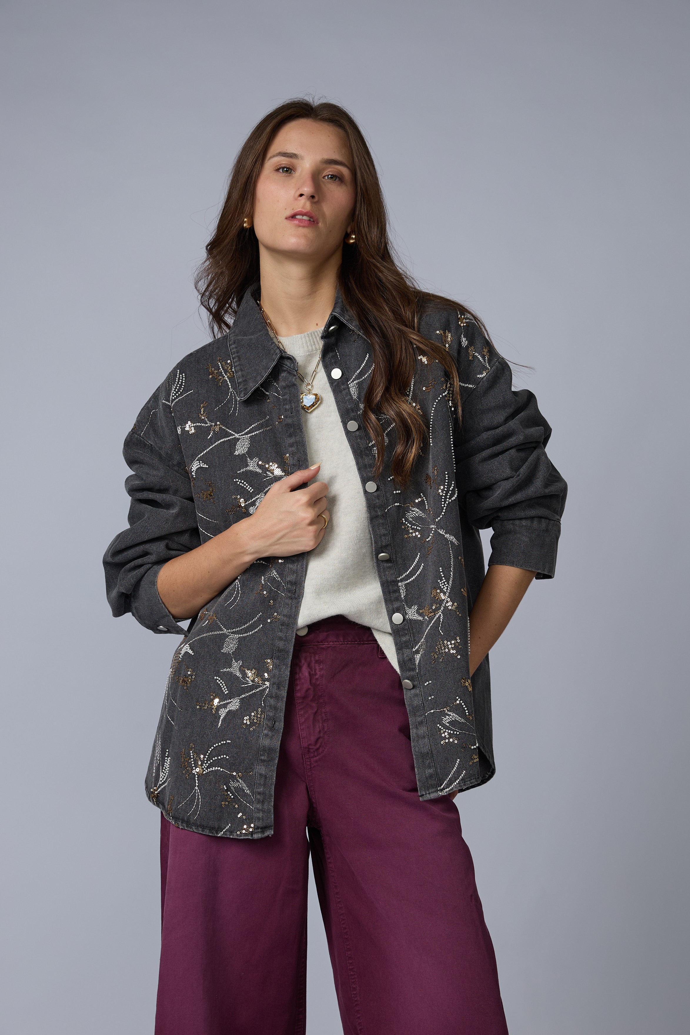Blusa Denim Borbada Lentejuelas