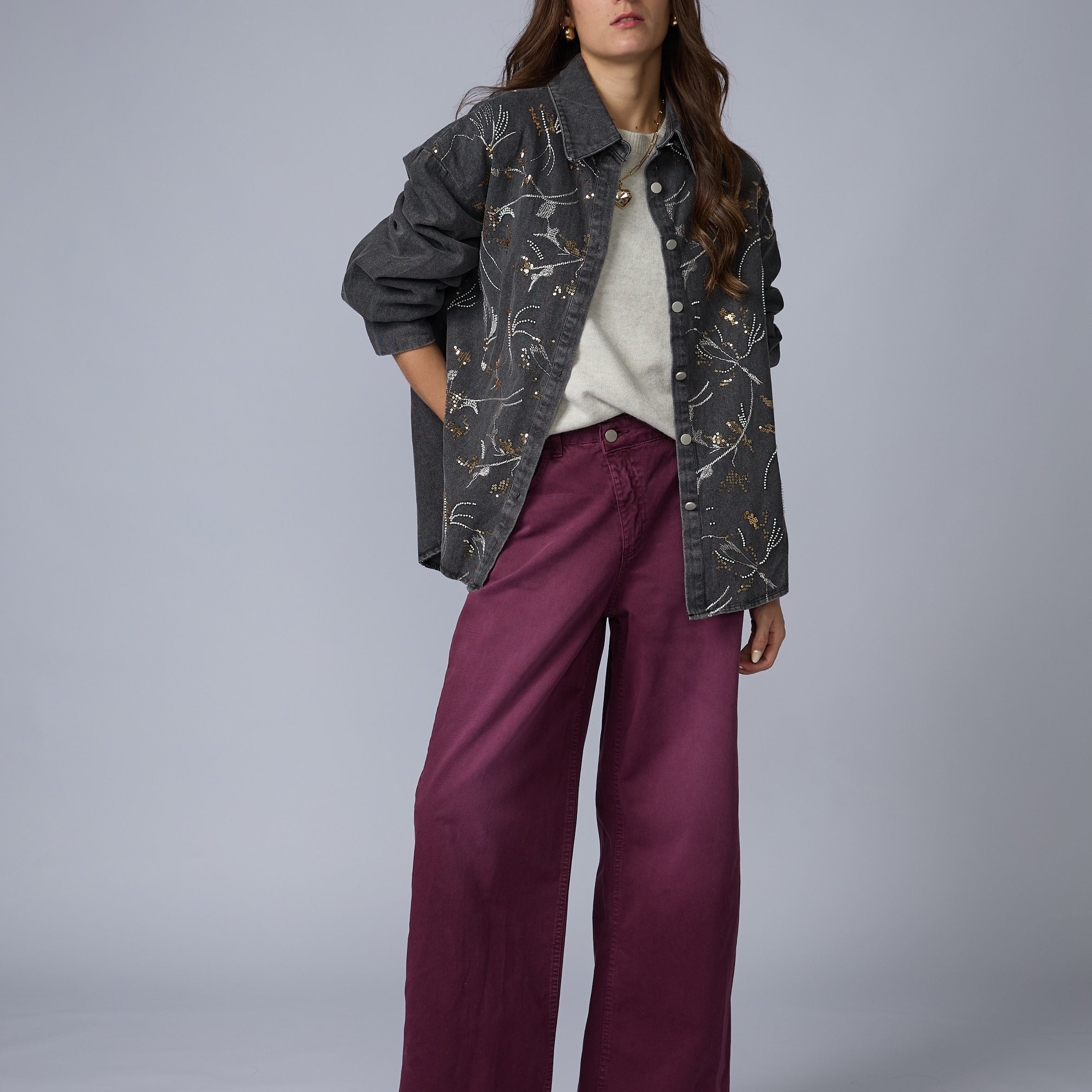 Blusa Denim Borbada Lentejuelas