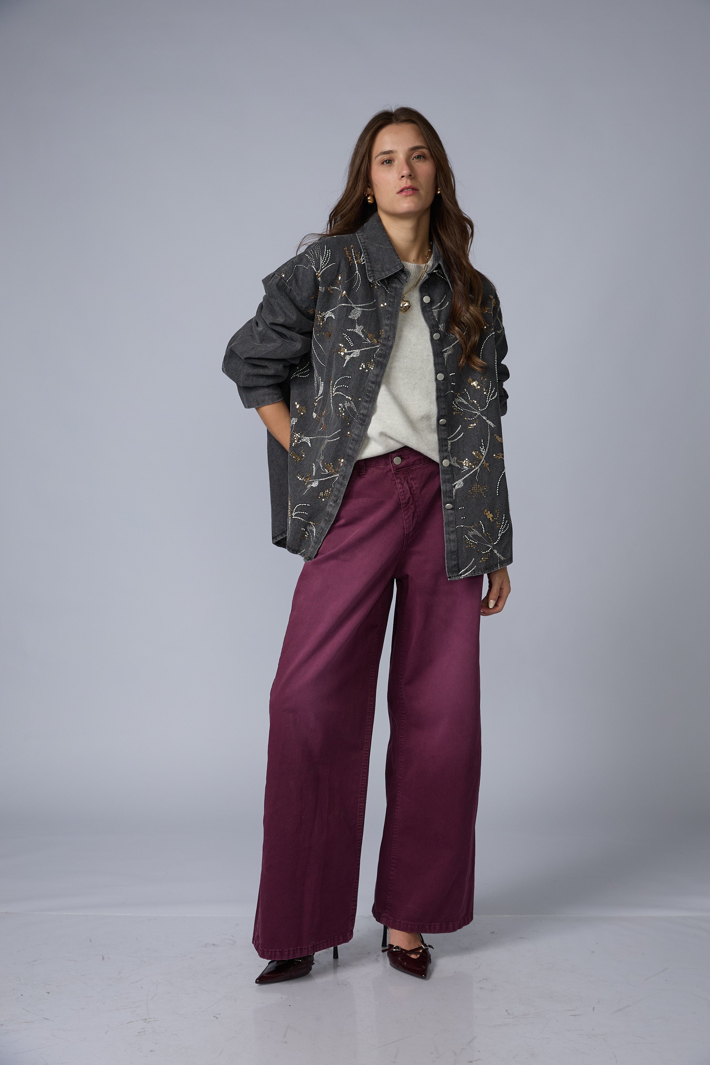 Blusa Denim Borbada Lentejuelas