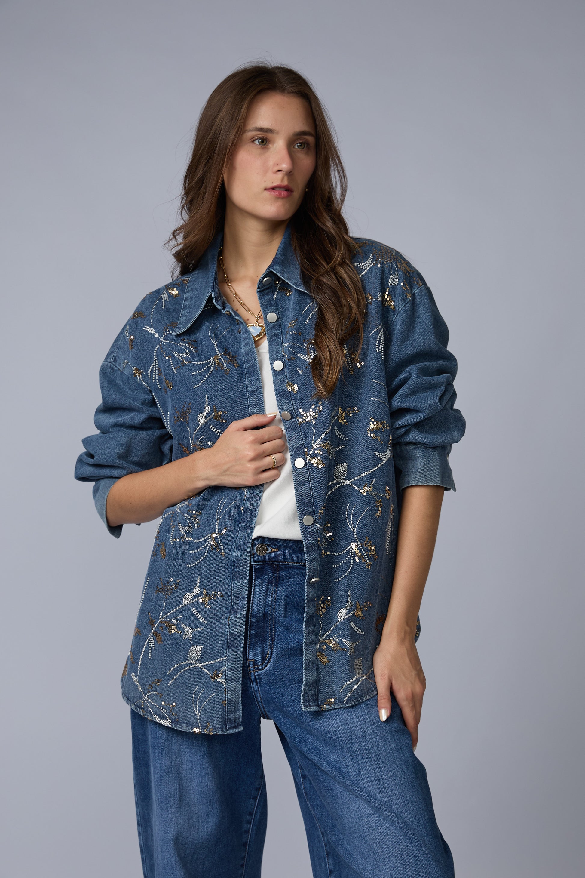 Blusa Denim Borbada Lentejuelas