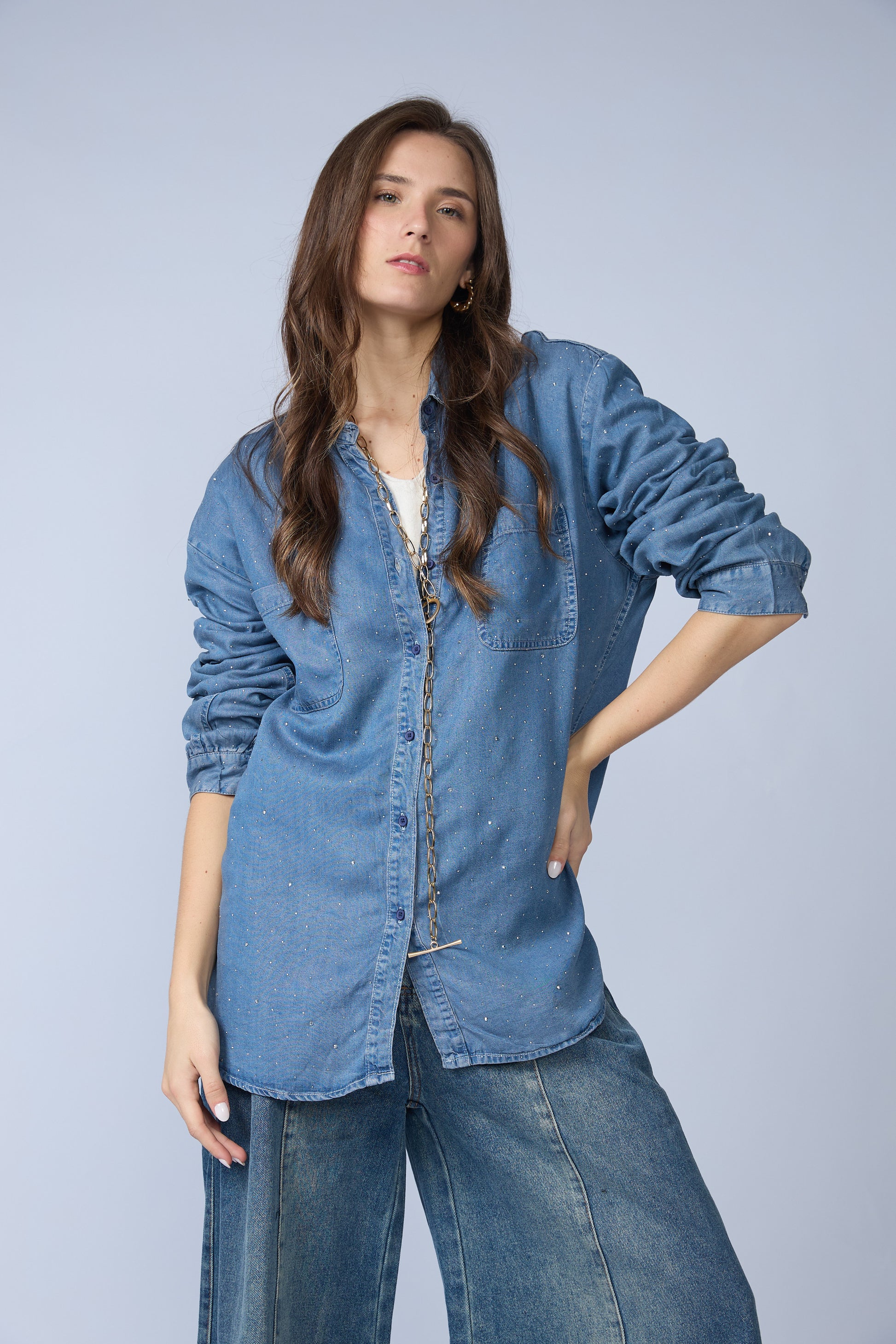 Blusa Denim Brillos