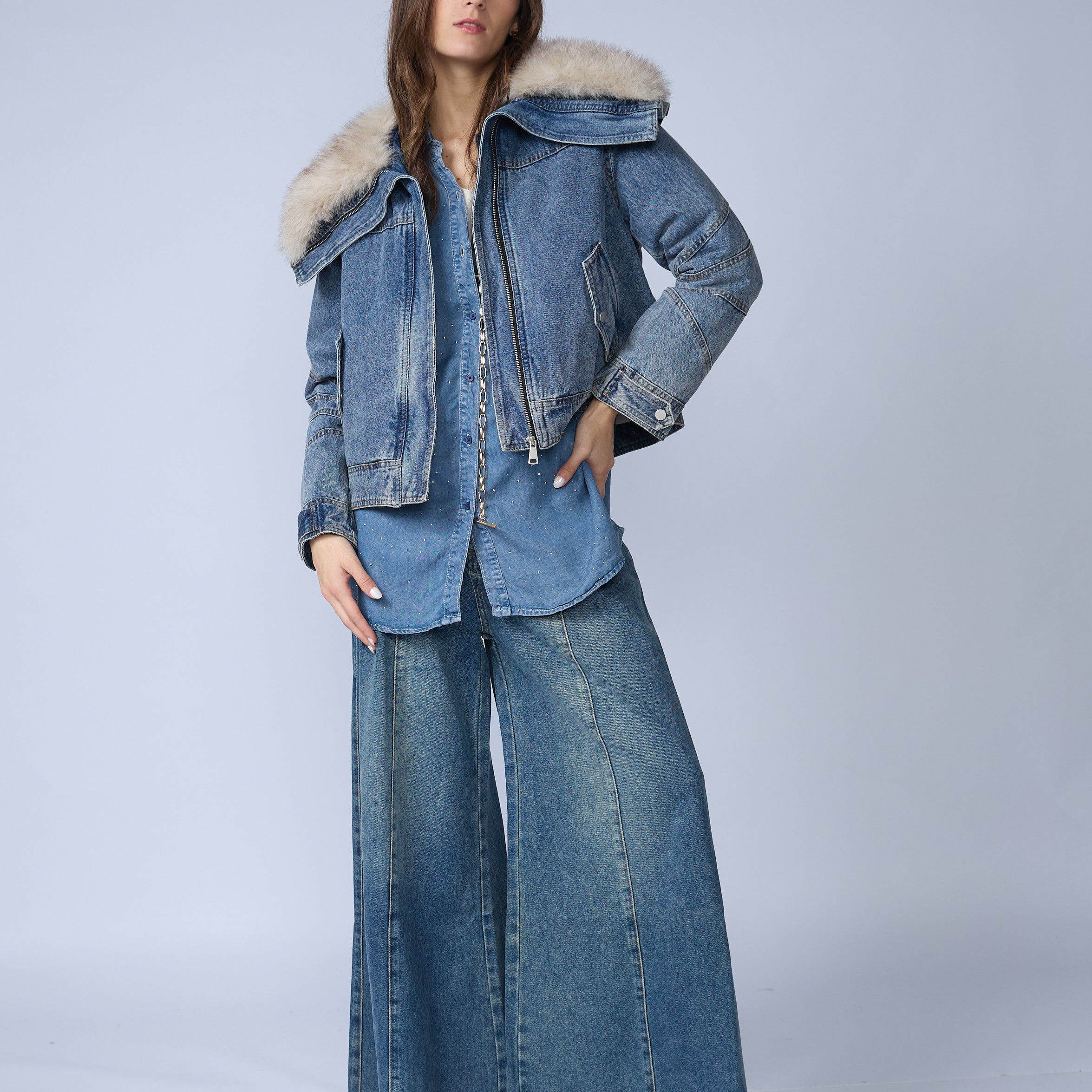Blusa Denim Brillos
