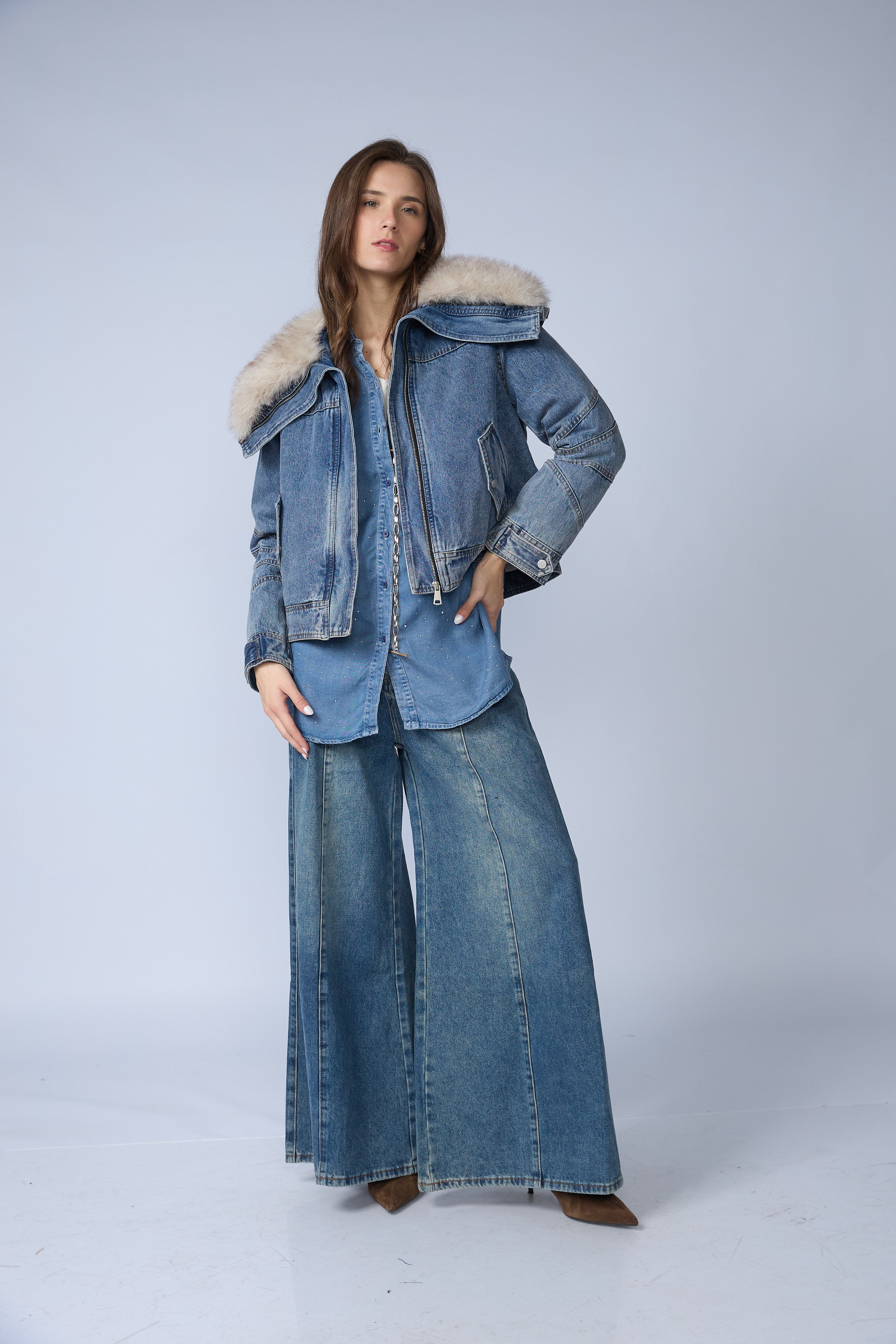 Blusa Denim Brillos