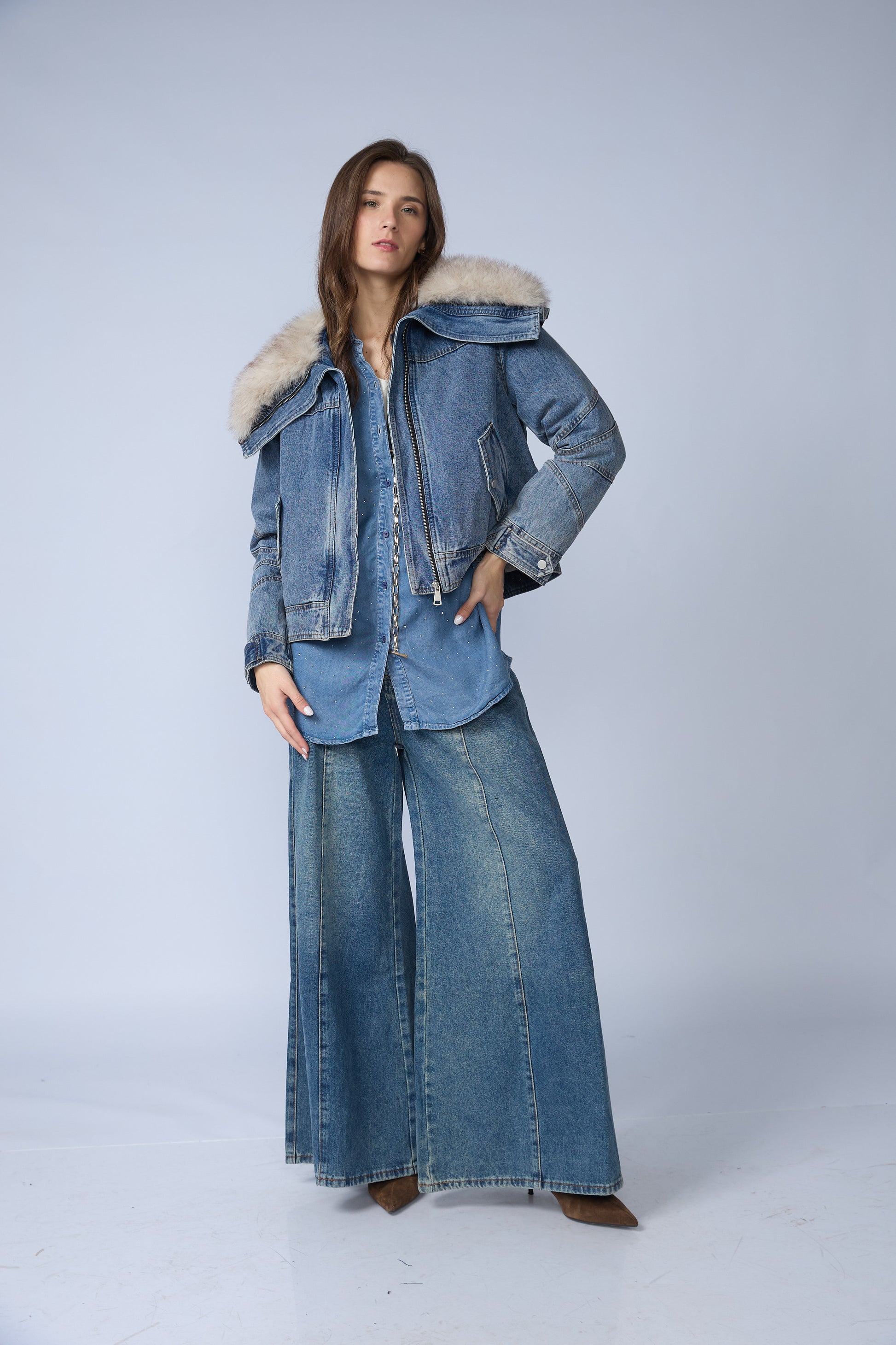 Blusa Denim Brillos