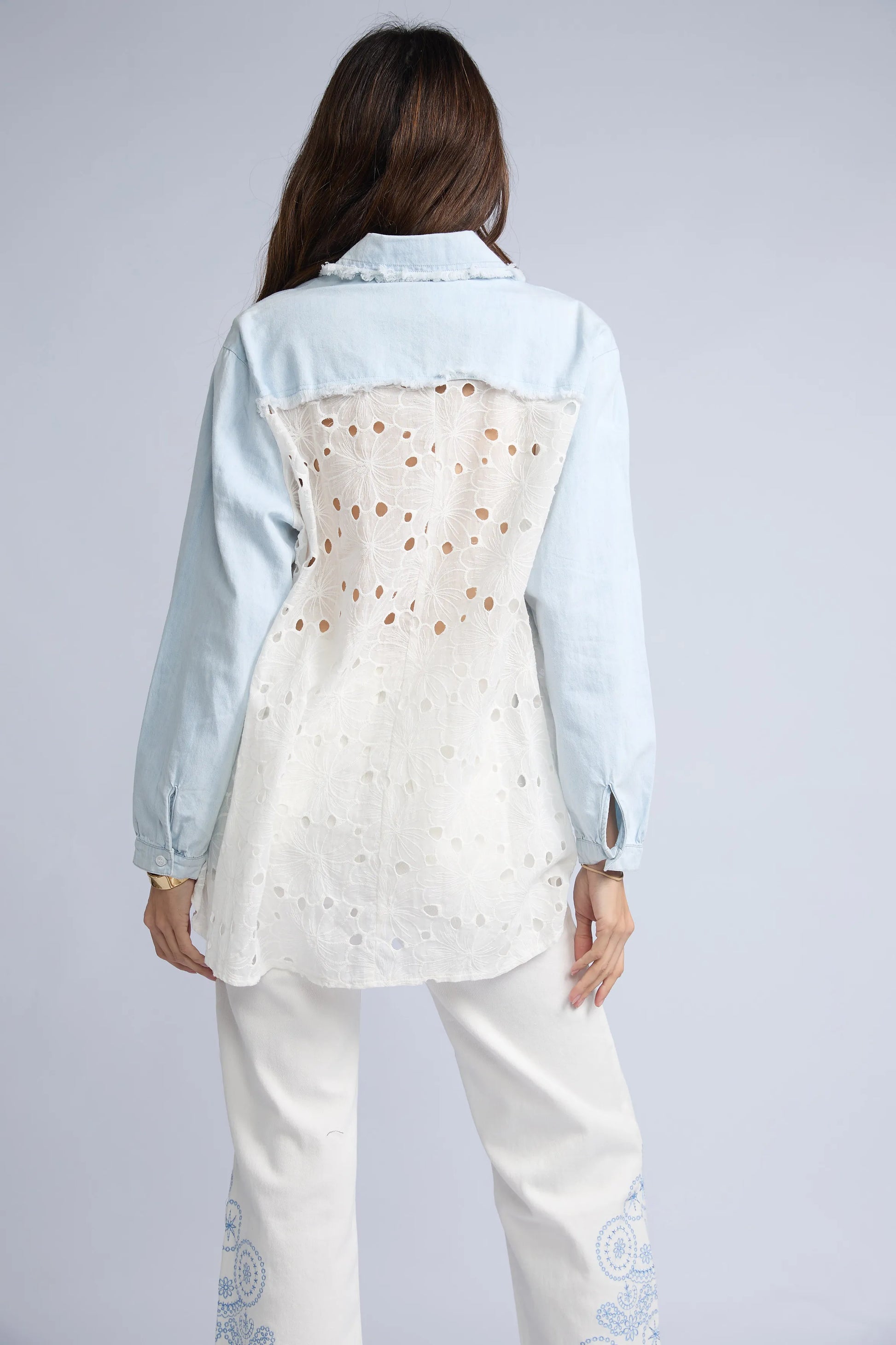 Blusa Denim Broderie