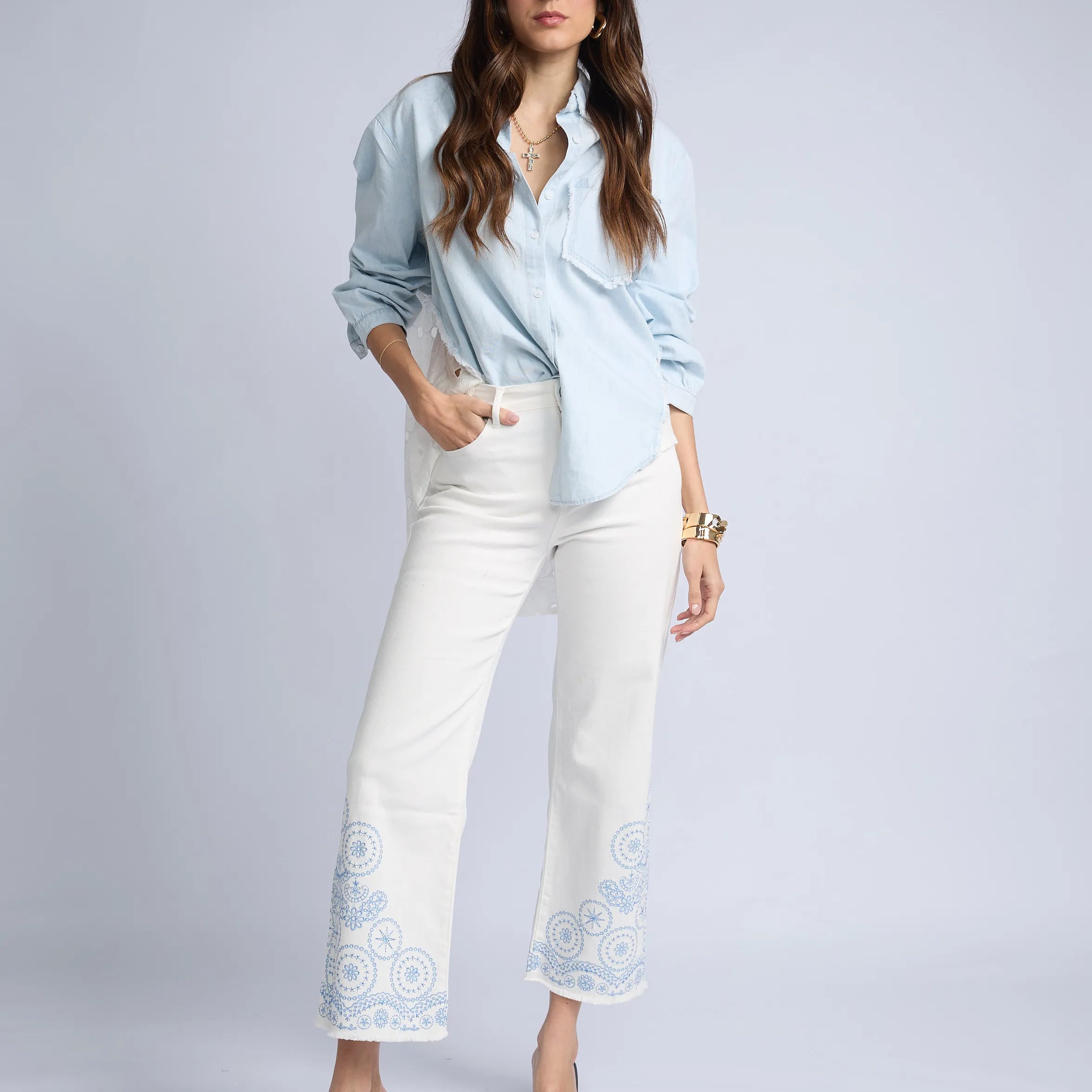 Blusa Denim Broderie