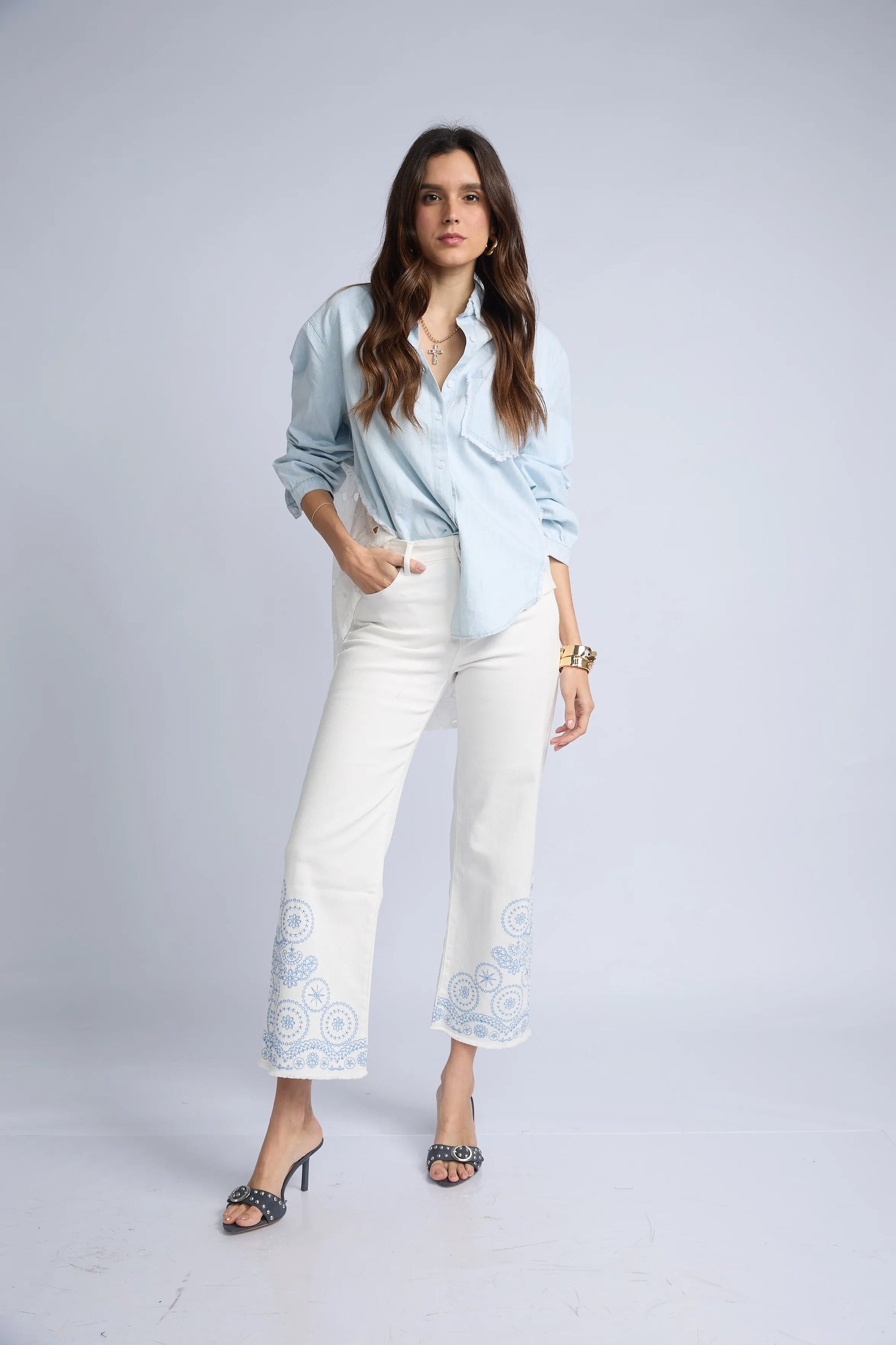 Blusa Denim Broderie