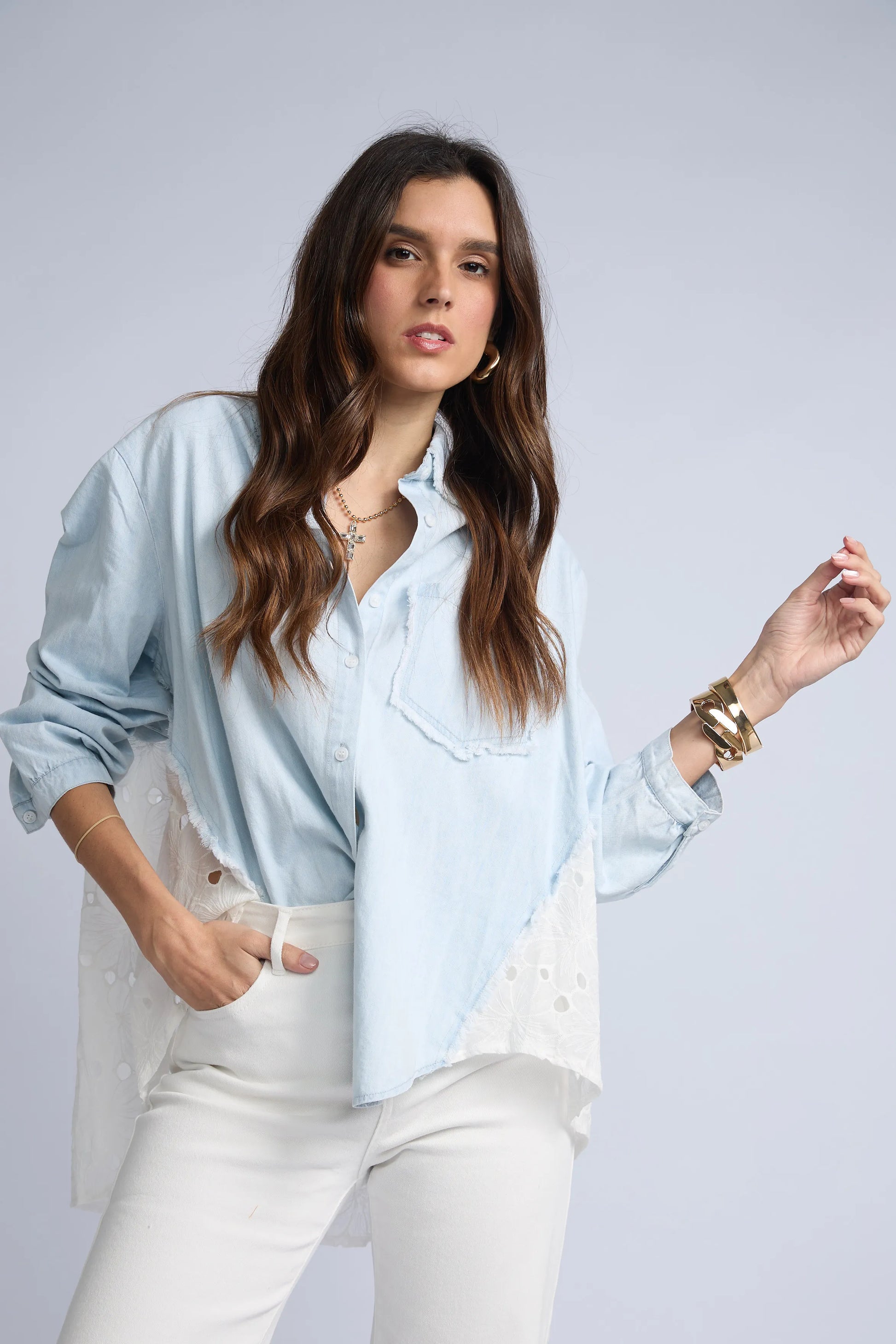 Blusa Denim Broderie