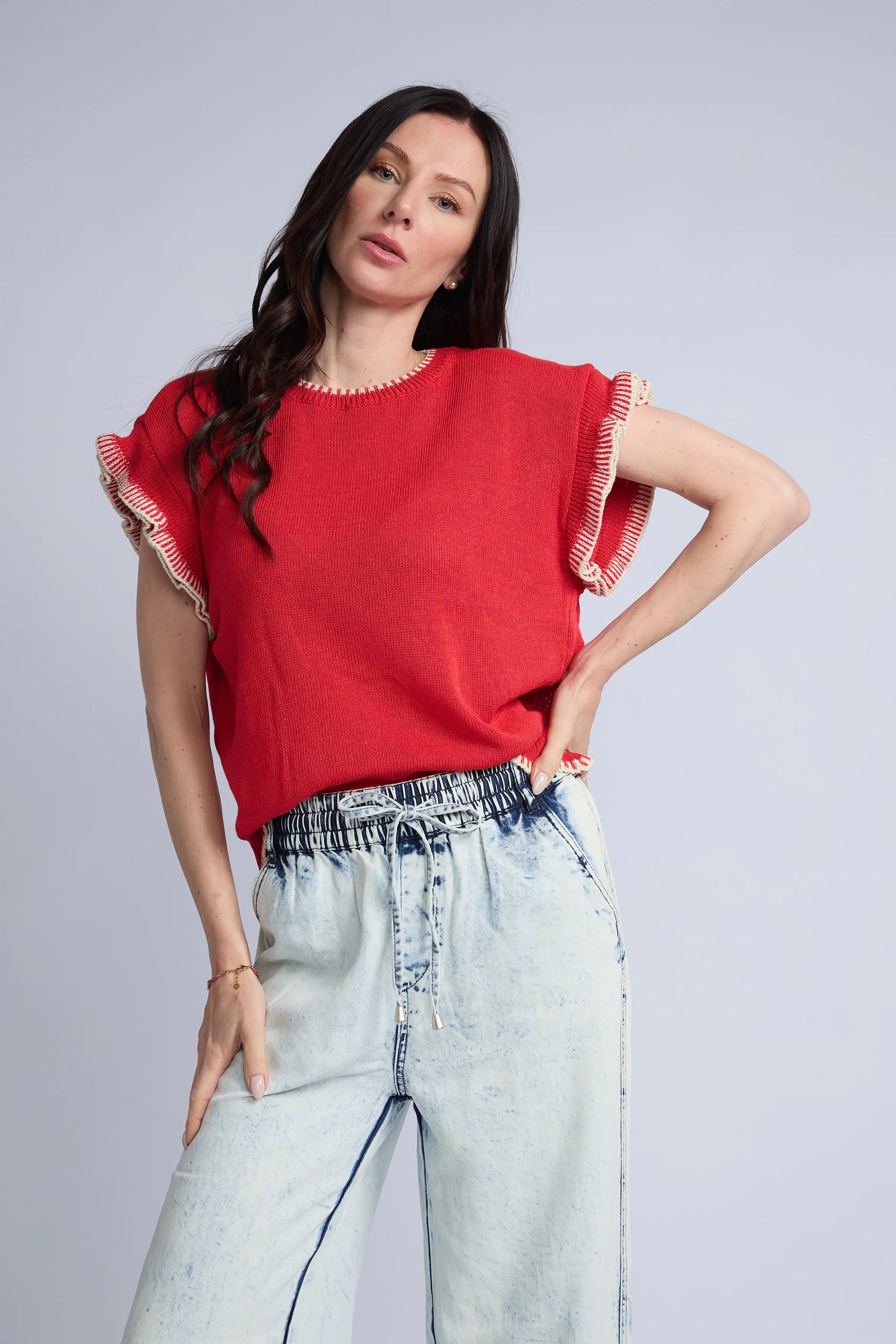 Blusa Punto Manga Volante