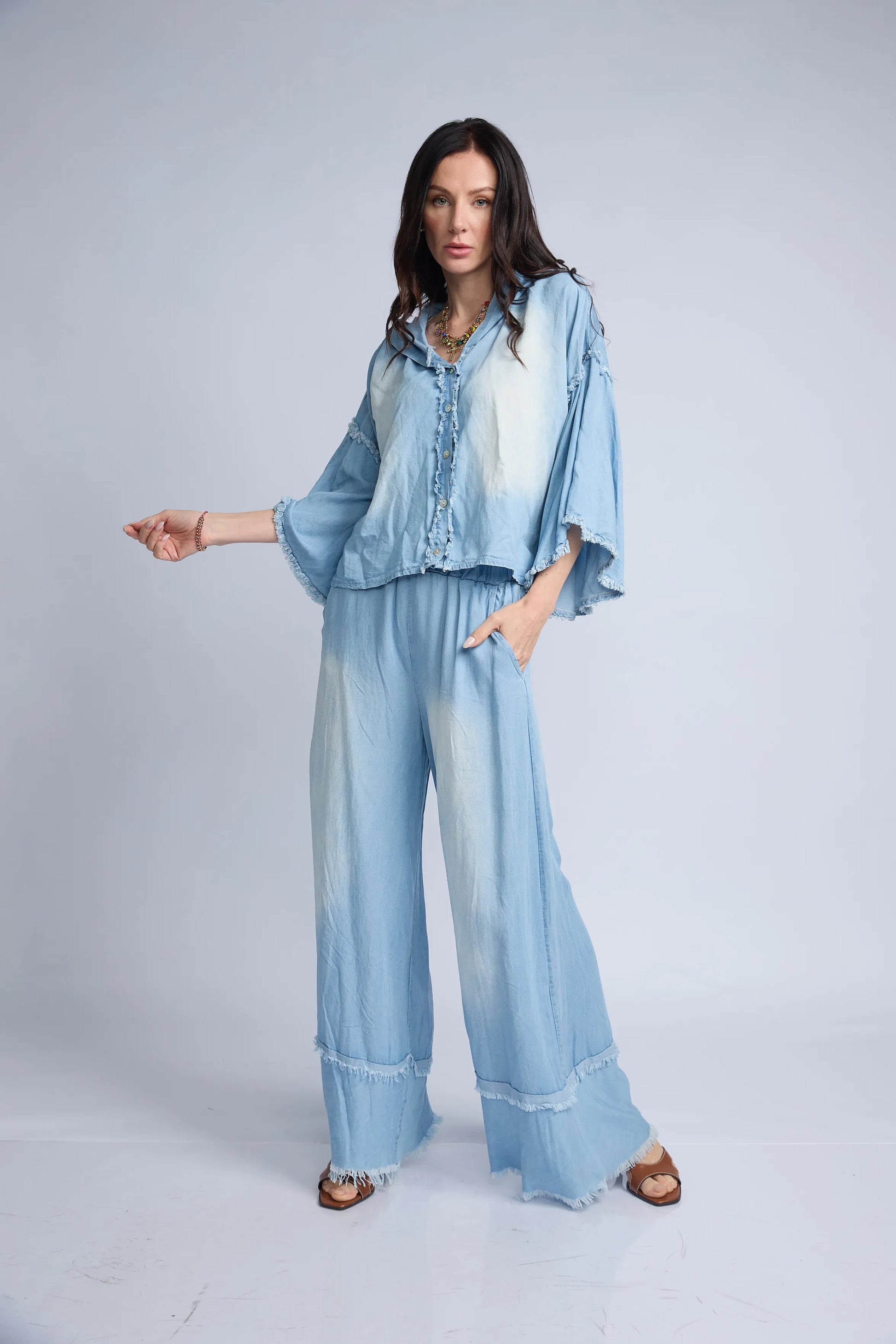 Blusa Denim Desflecada