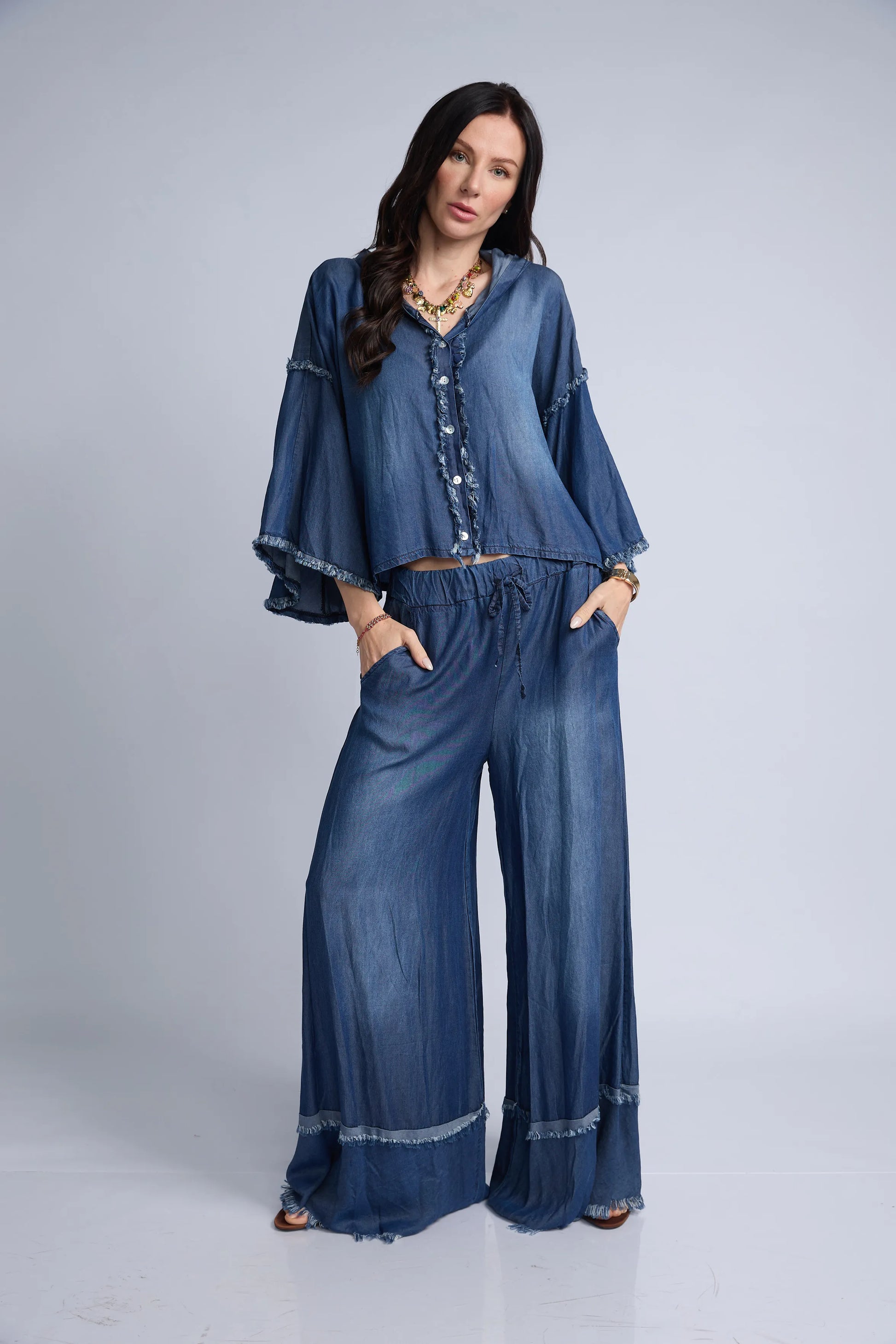 Blusa Denim Desflecada