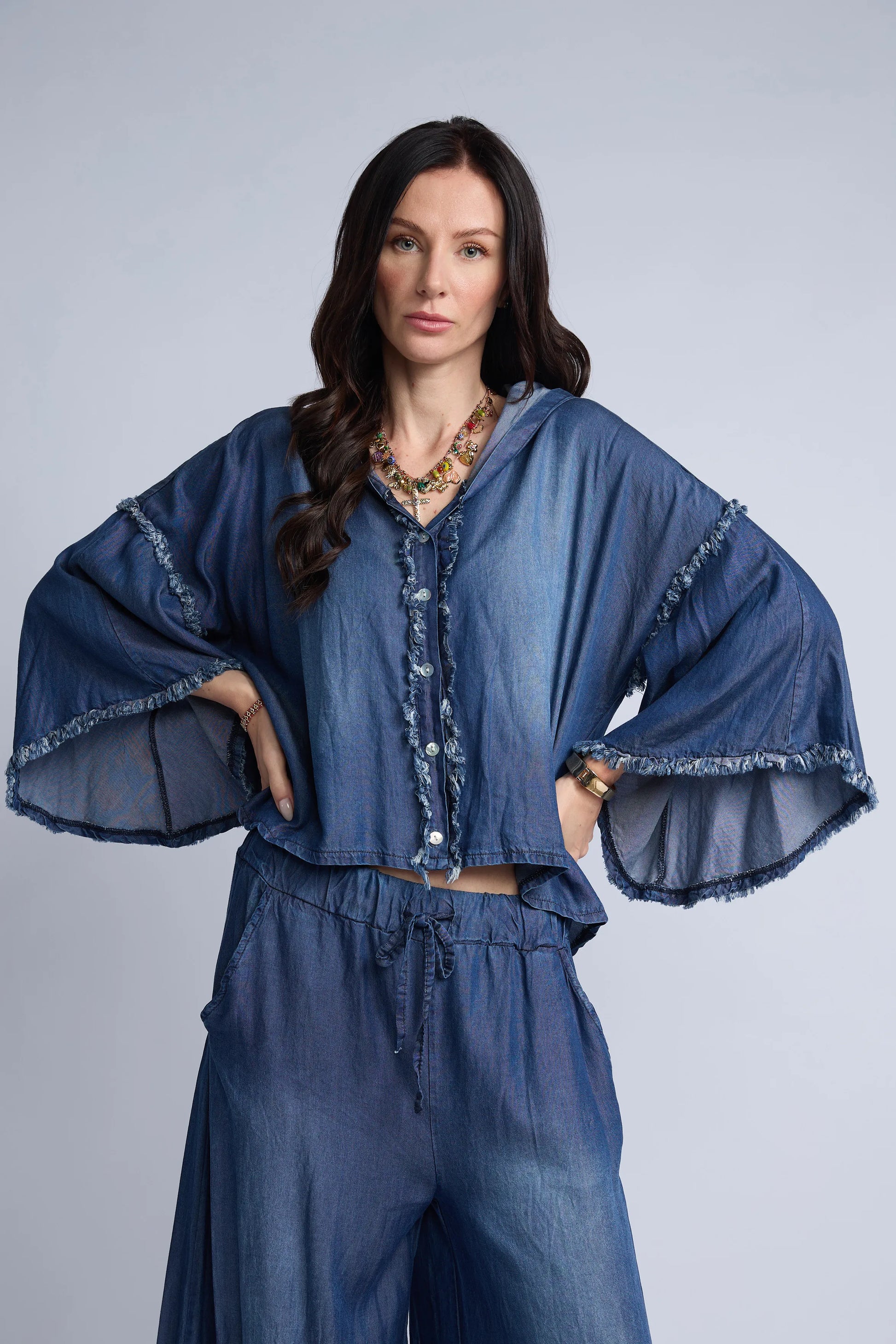 Blusa Denim Desflecada