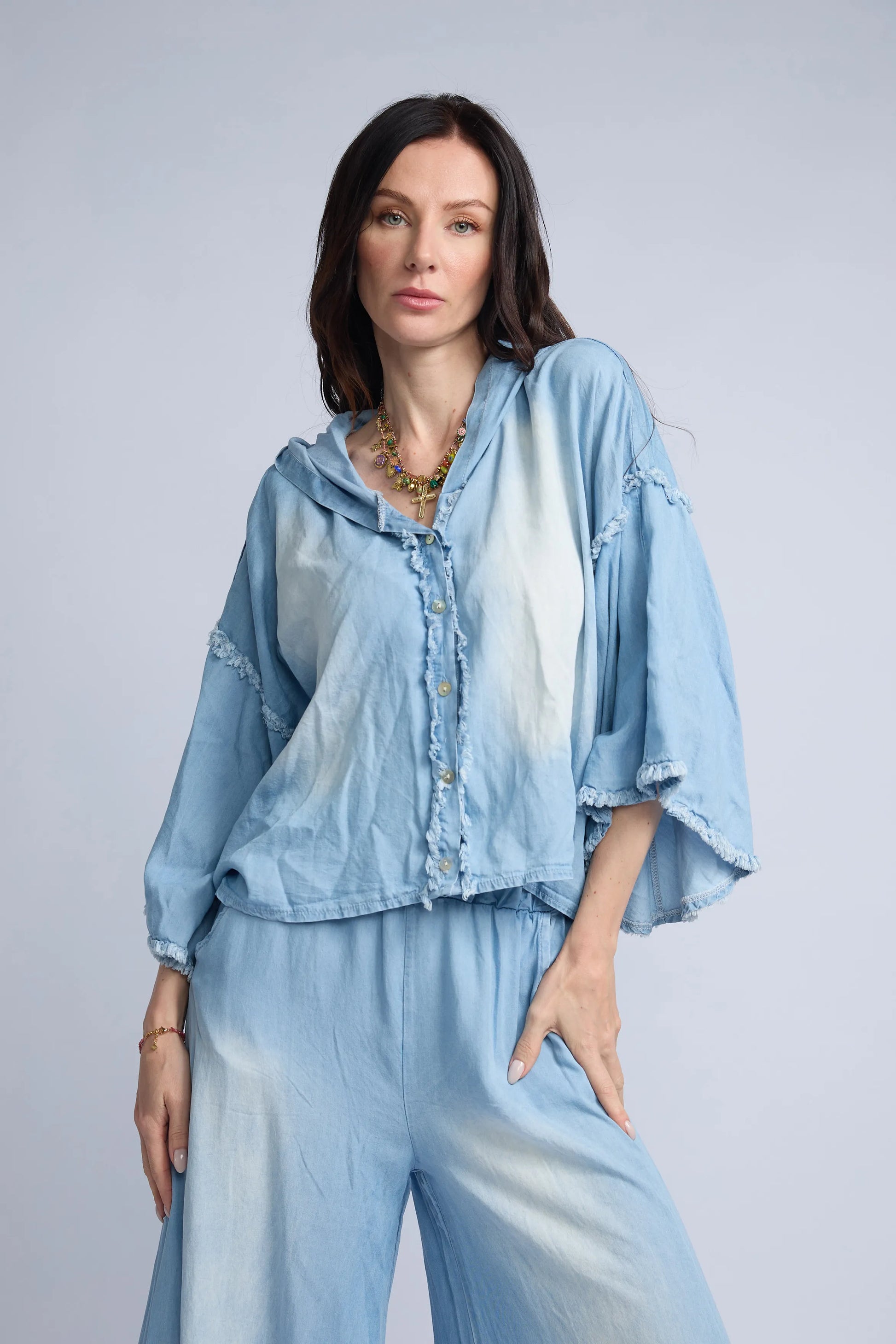 Blusa Denim Desflecada