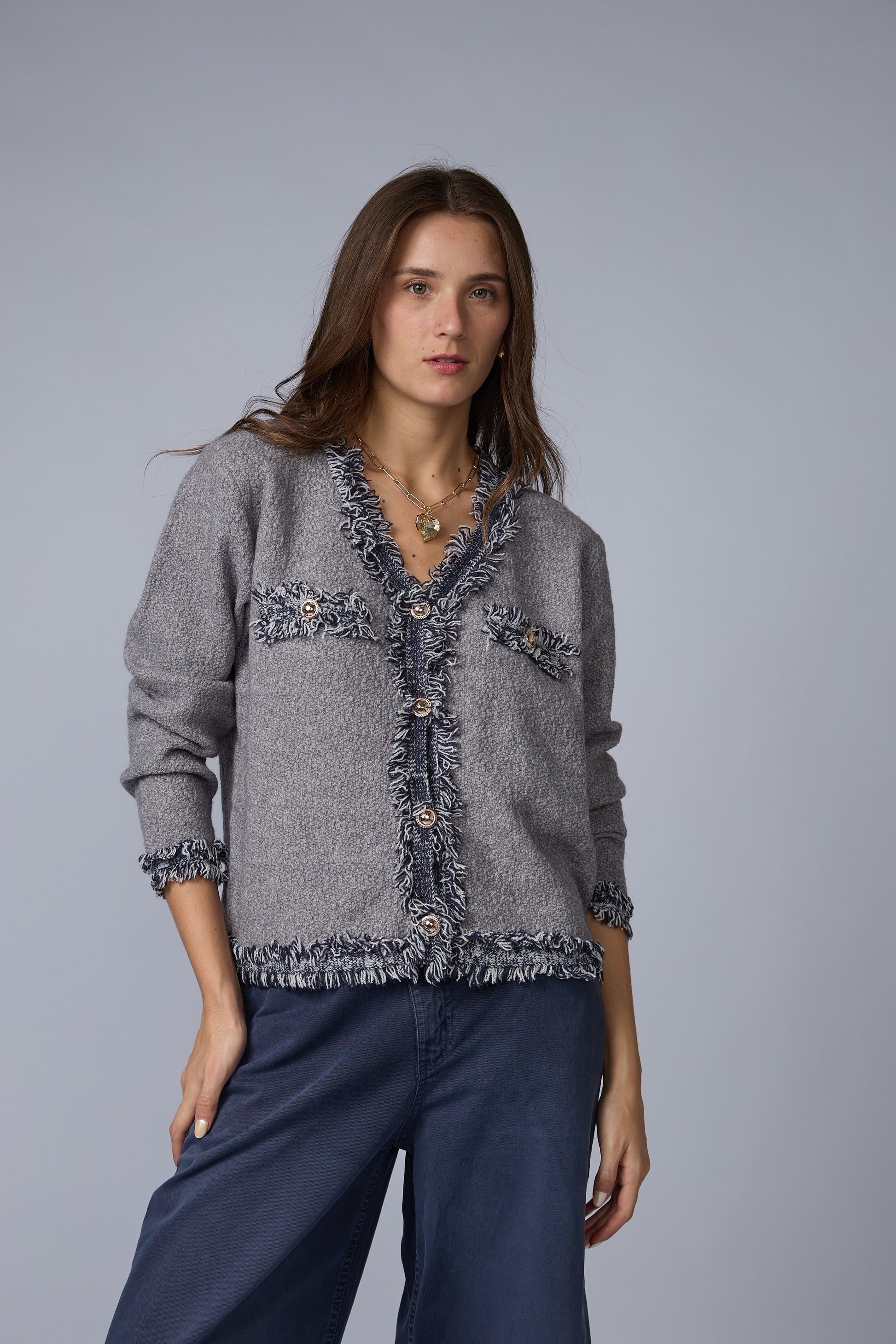 Cardigan Tramado Pechera Desflecada