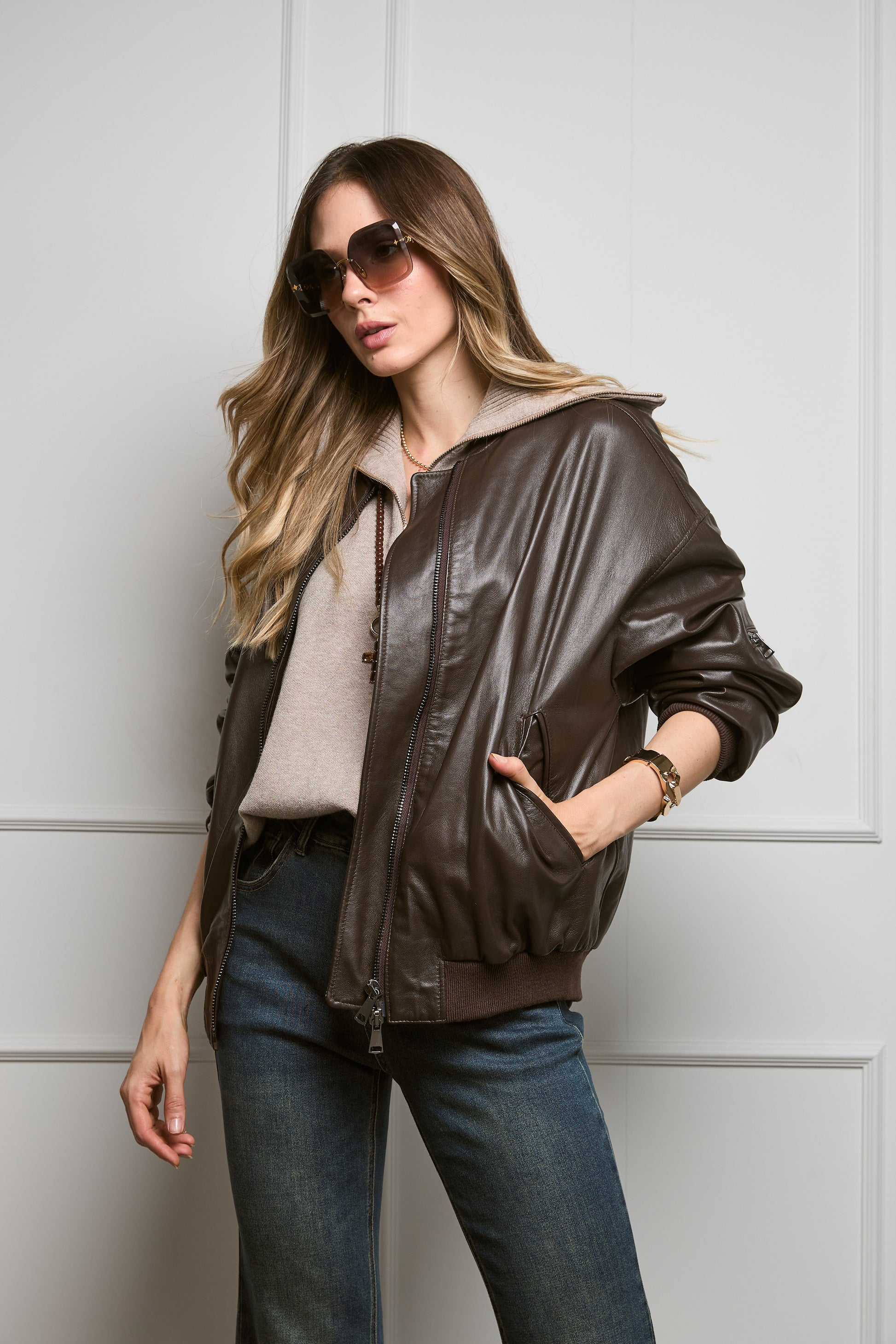 Casaca Bomber Cuero Oversize