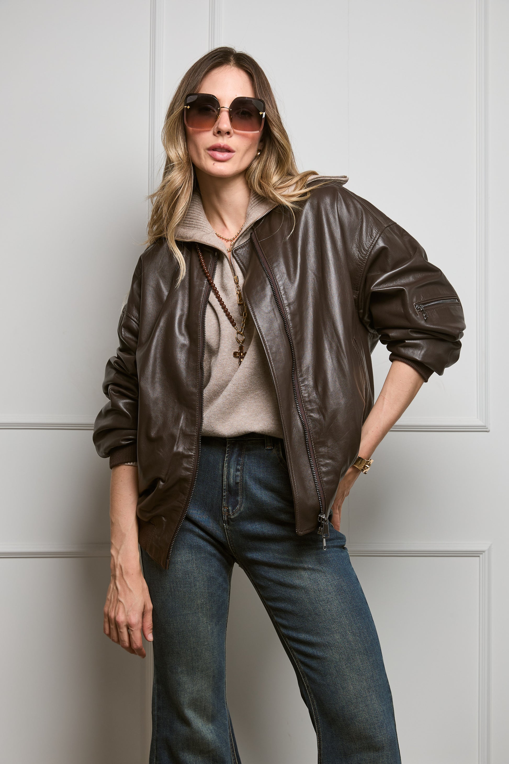 Casaca Bomber Cuero Oversize