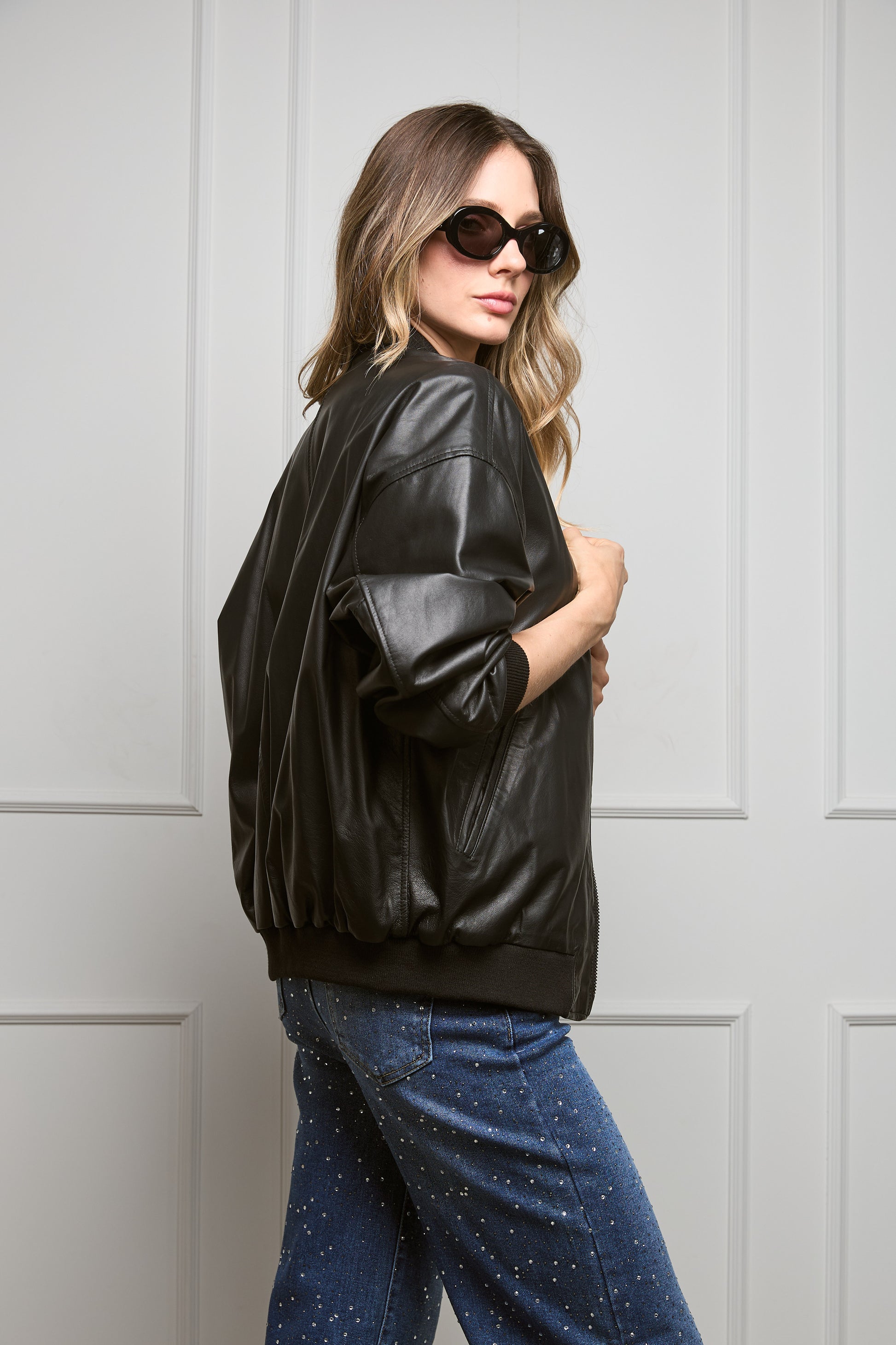 Casaca Bomber Cuero Oversize
