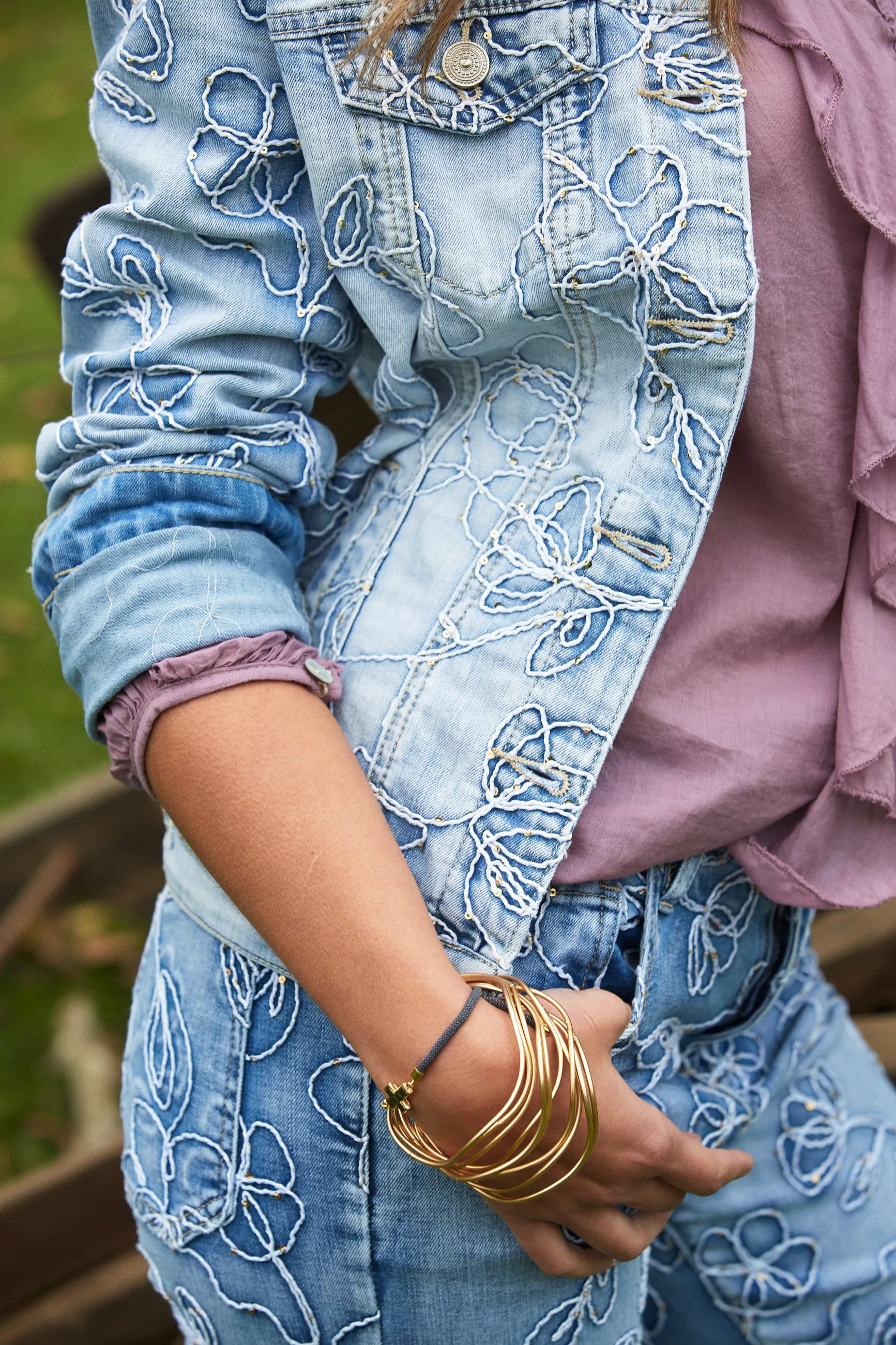 Casaca Denim Bordada Lentejuelas