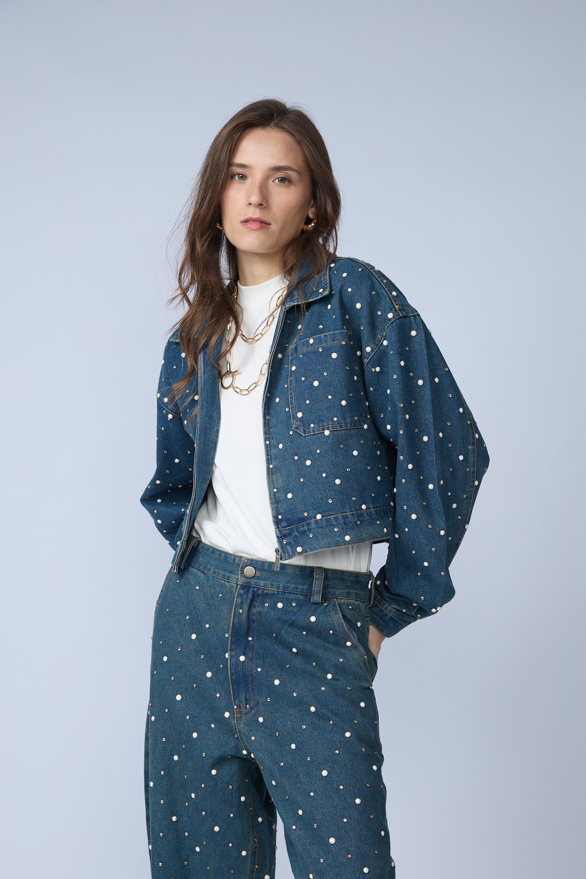 Casaca Denim Perlas