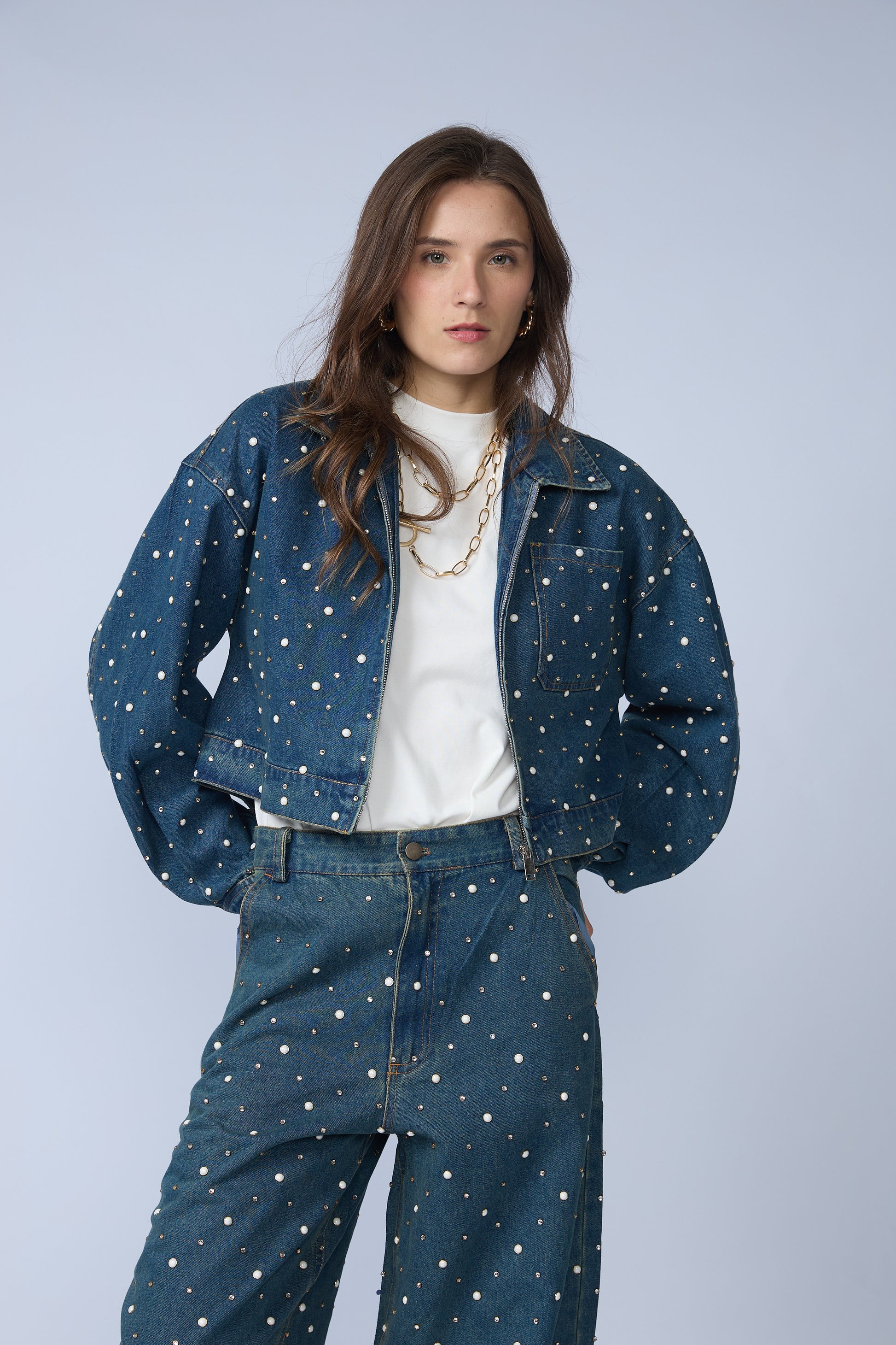 Casaca Denim Perlas