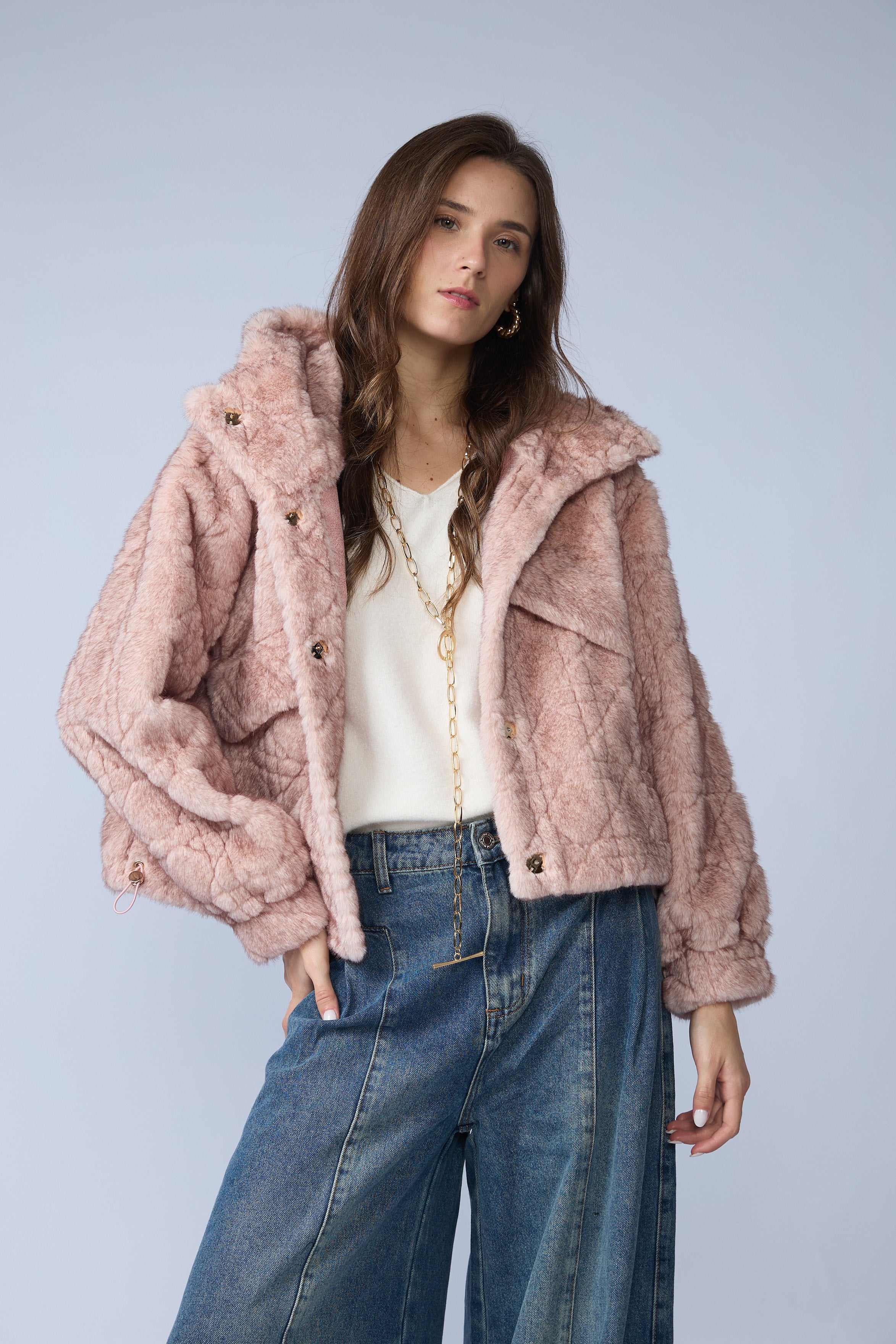 Casaca Fur Rombos Capucha