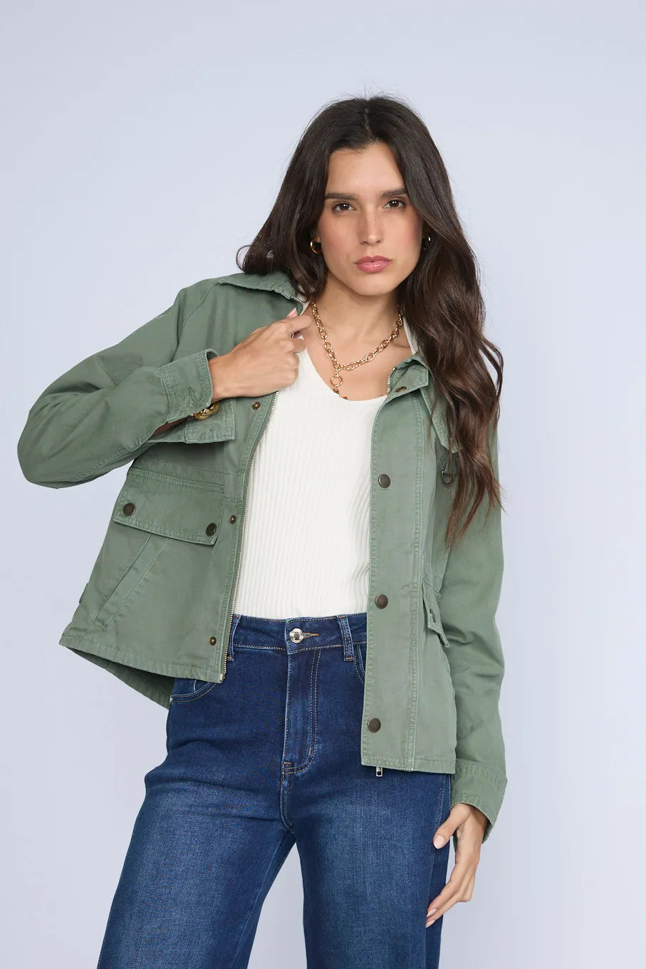 Casaca Denim Cargo Dos Bolsillos